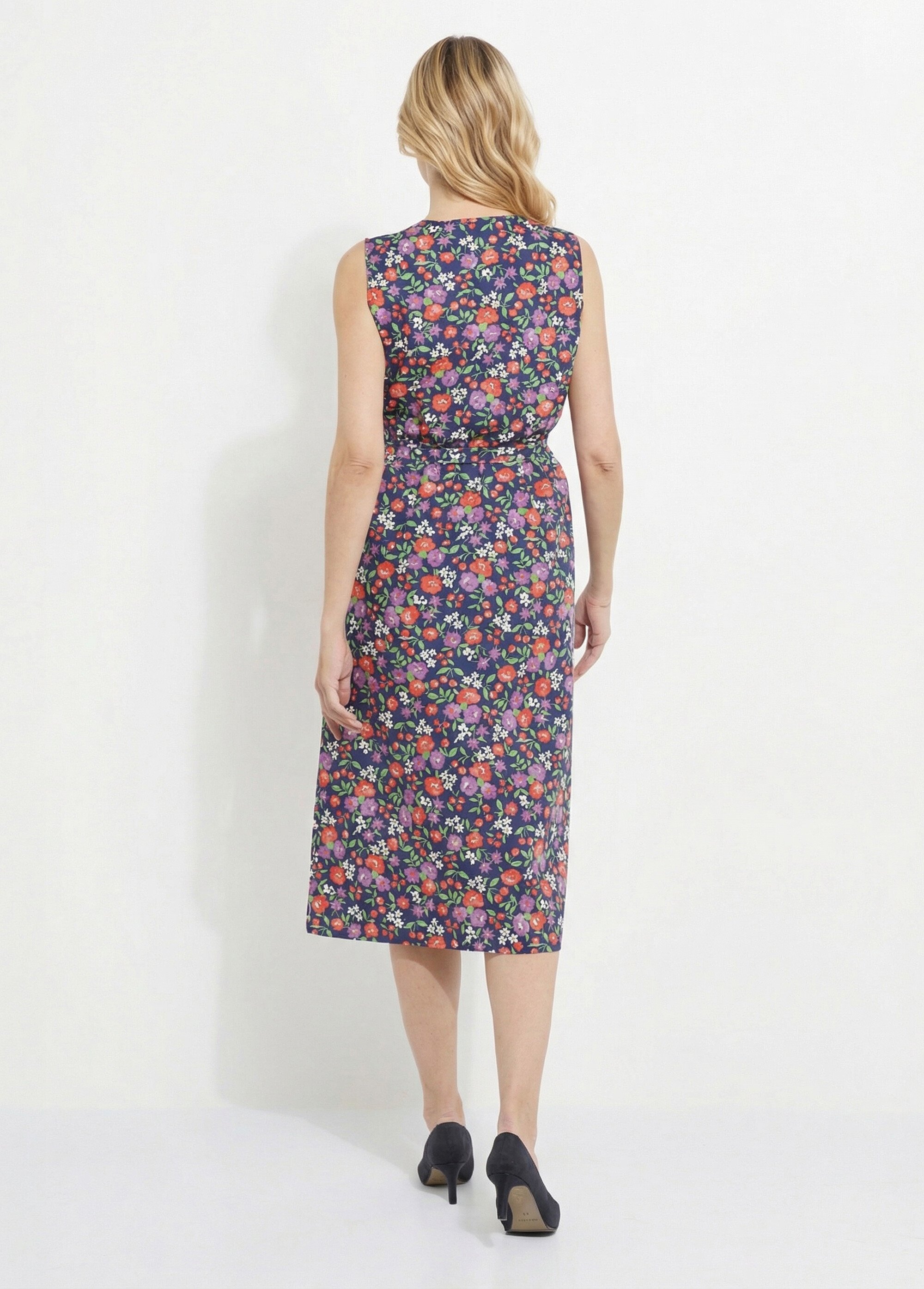Tablier sans manches boutonné imprimé fleuri Femme Bleu ANNIE DO1