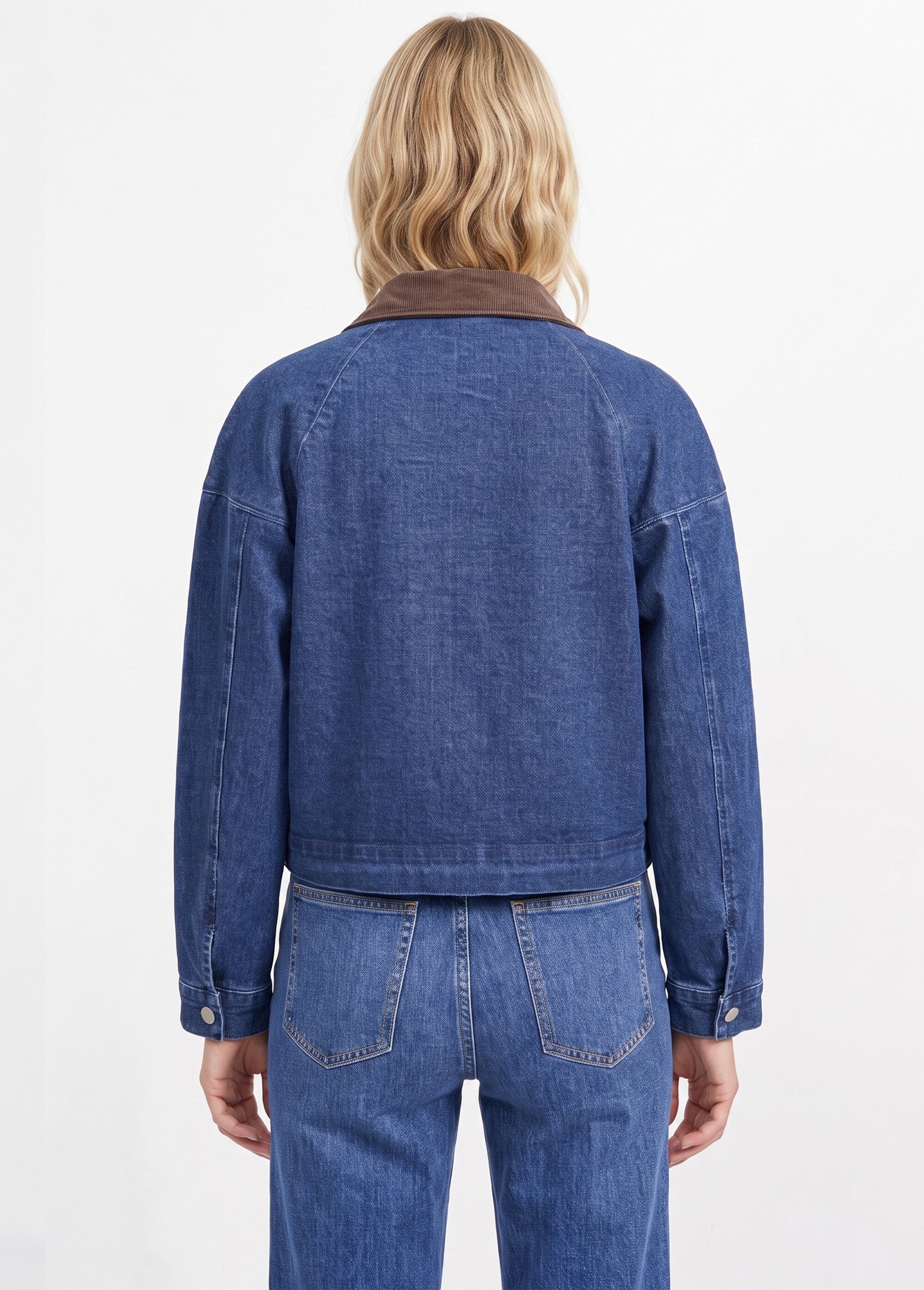 Veste en denim avec col en velours Femme Bleu IA-R7103 DO1