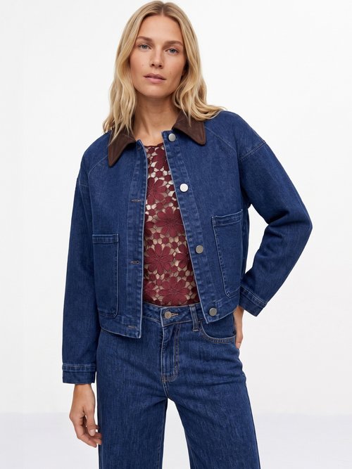 Veste en denim avec col en velours Femme Bleu IA-R7103 FA1
