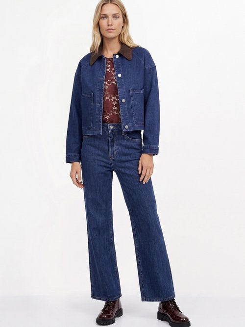 Veste en denim avec col en velours Femme Bleu IA-R7103 SI1