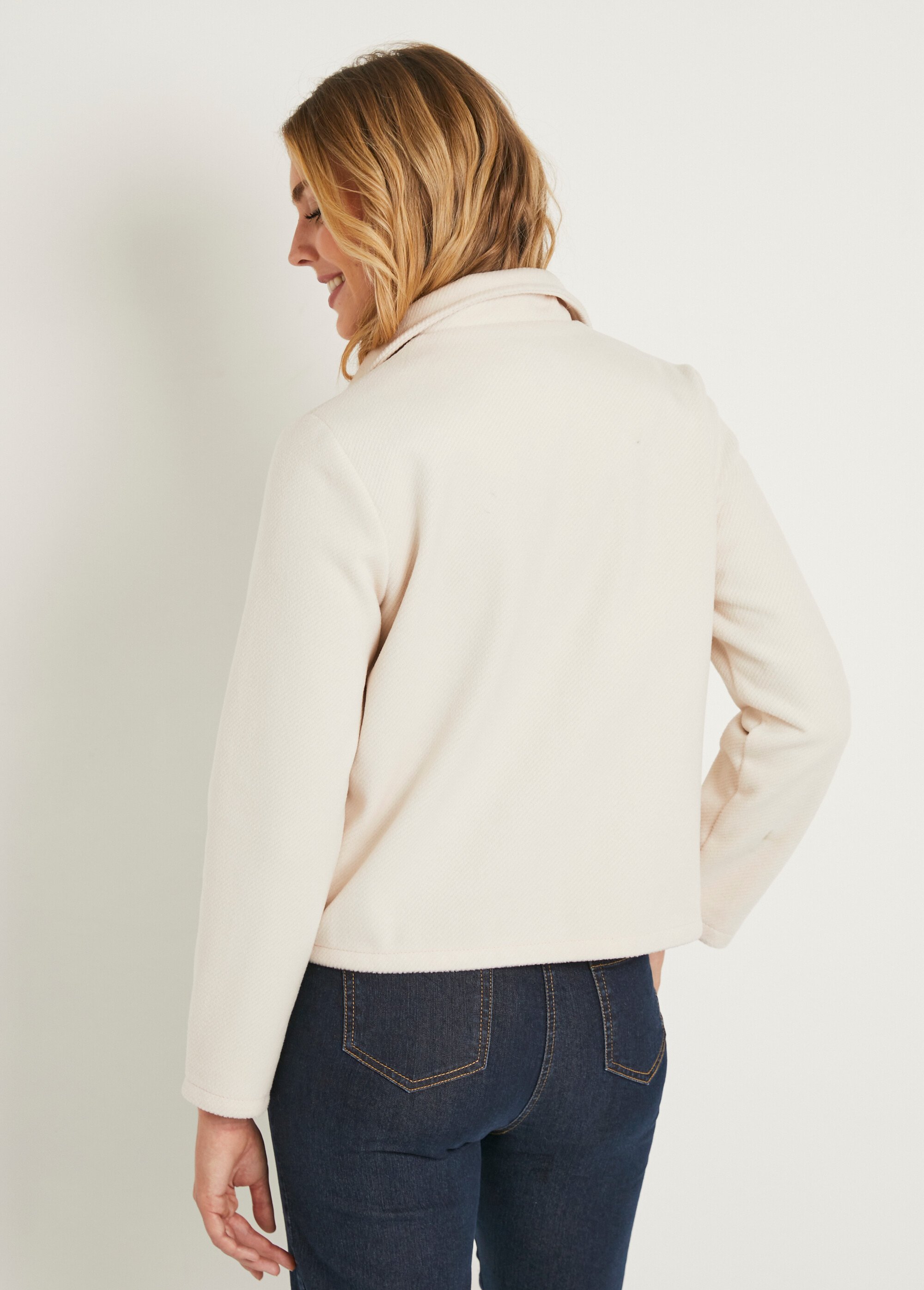 Veste tissu aspect laine pressionnée écrue