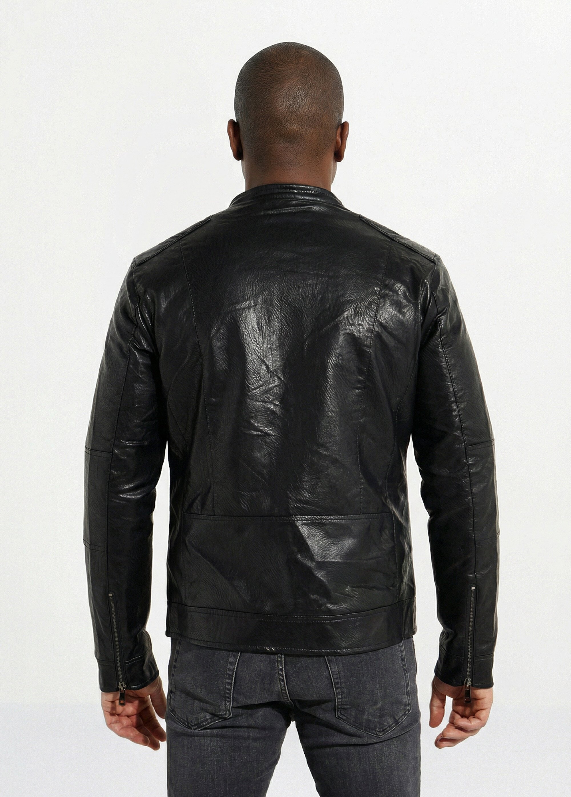 Veste zippée simili cuir style motard Homme Noir KYM5147 DO1