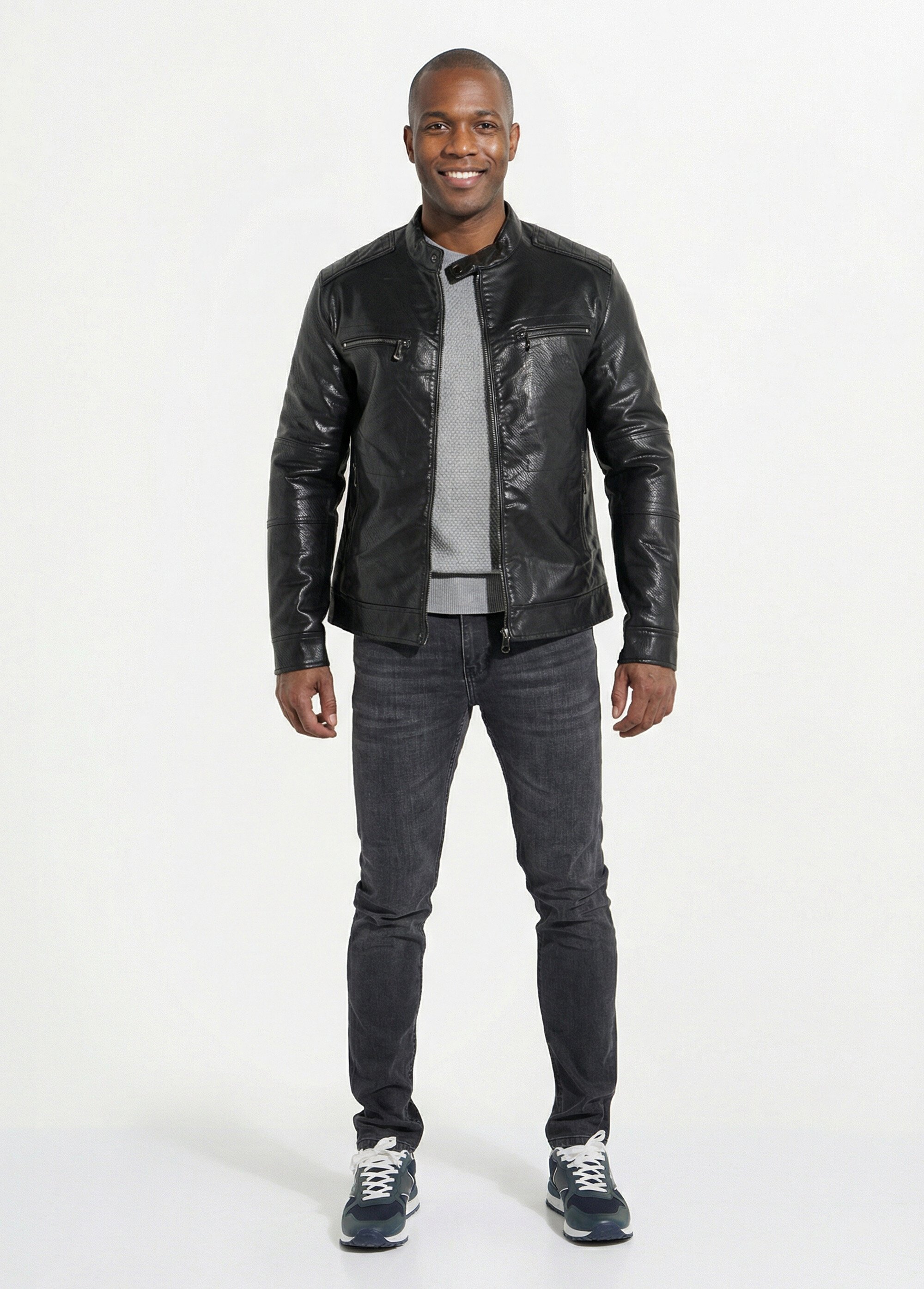 Veste zippée simili cuir style motard Homme Noir KYM5147 SF1