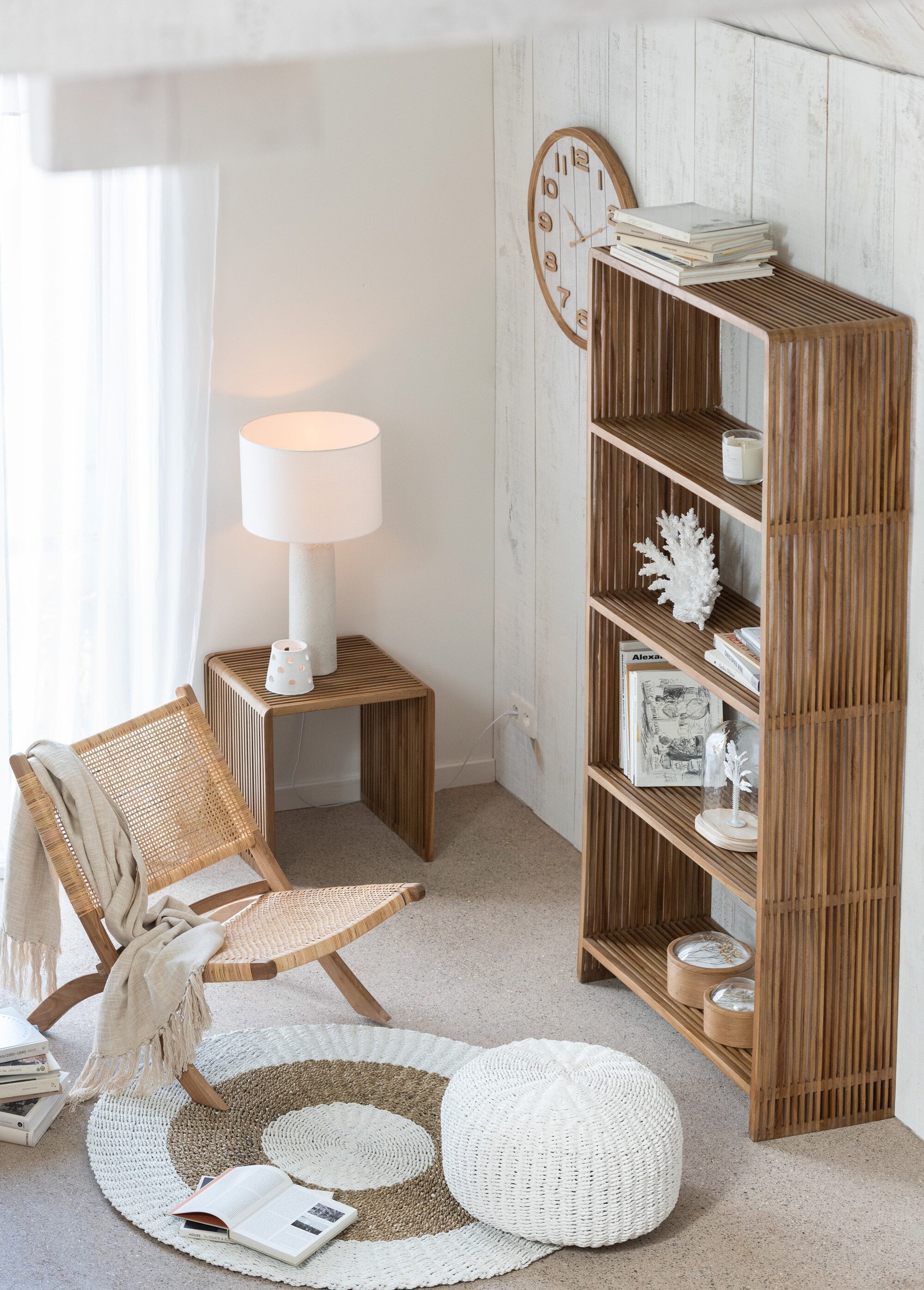 Bibliothèque en teck, design ajouré 2N BEIGE JP-40804 SI1