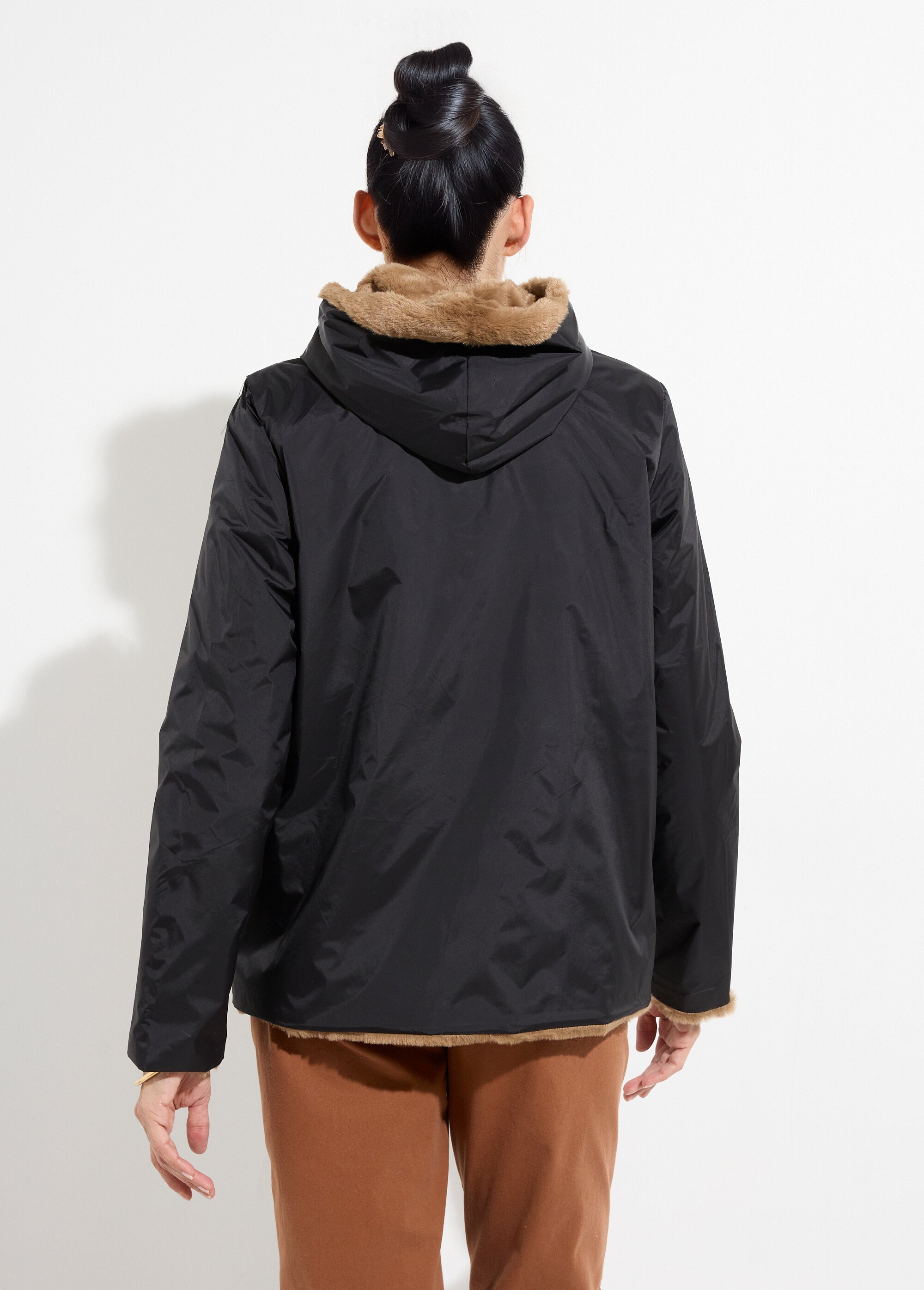 Blouson réversible déperlant et fourrure Femme Noir LJ-20062 DO1