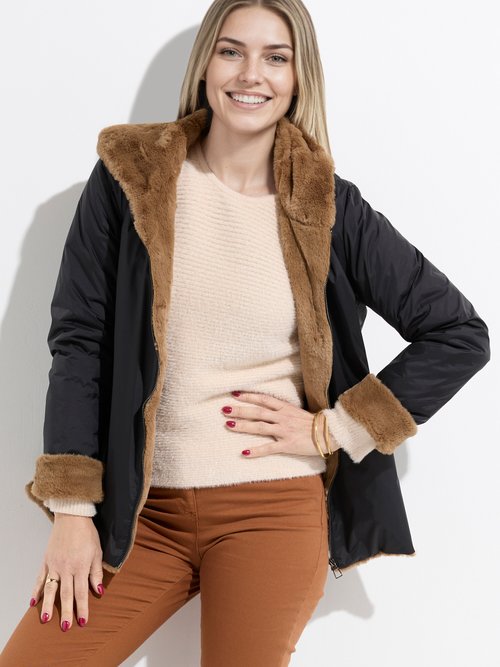 Blouson réversible déperlant et fourrure Femme Noir LJ-20062 MV1