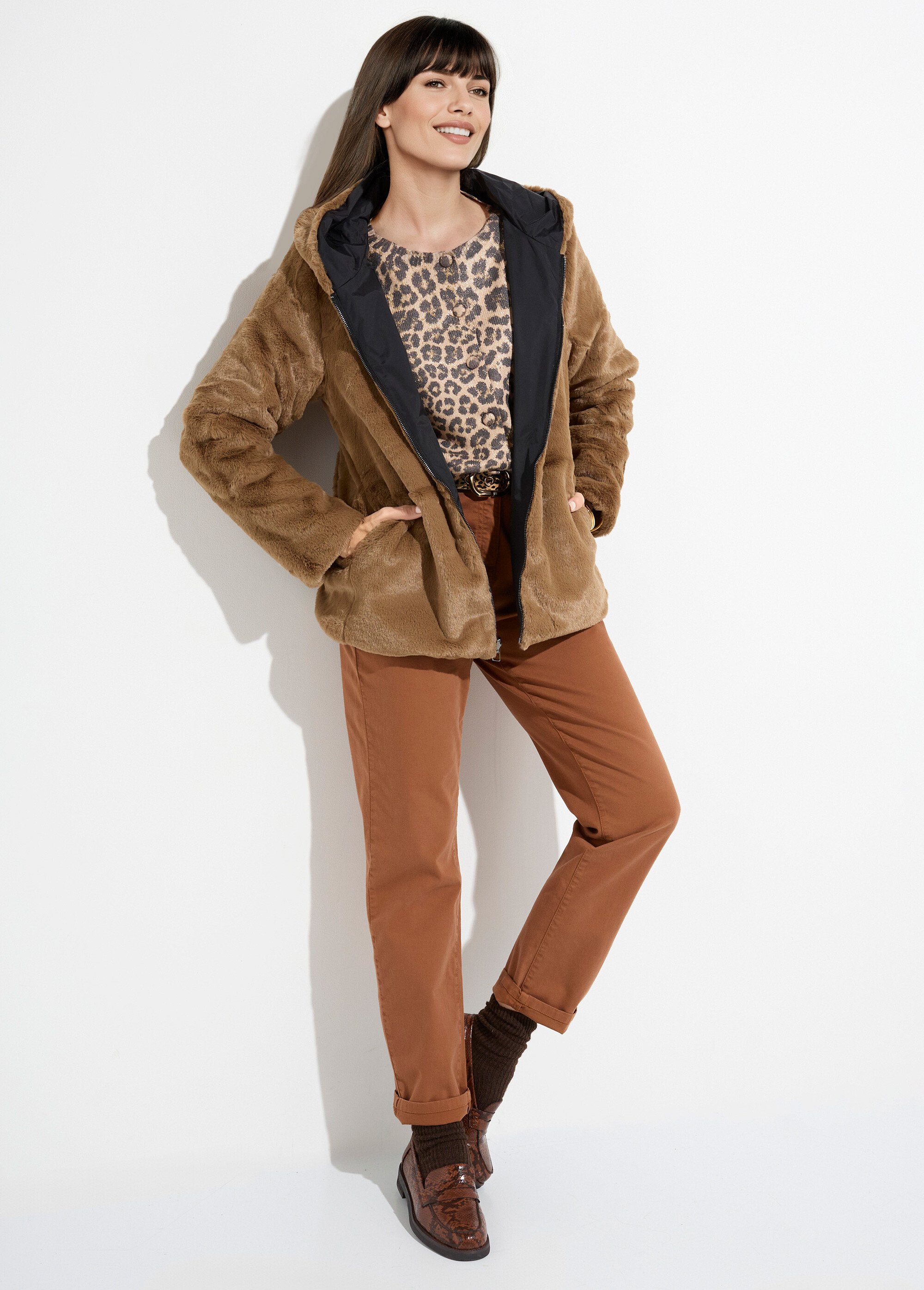 Blouson réversible déperlant et fourrure Femme Noir LJ-20062 SI1