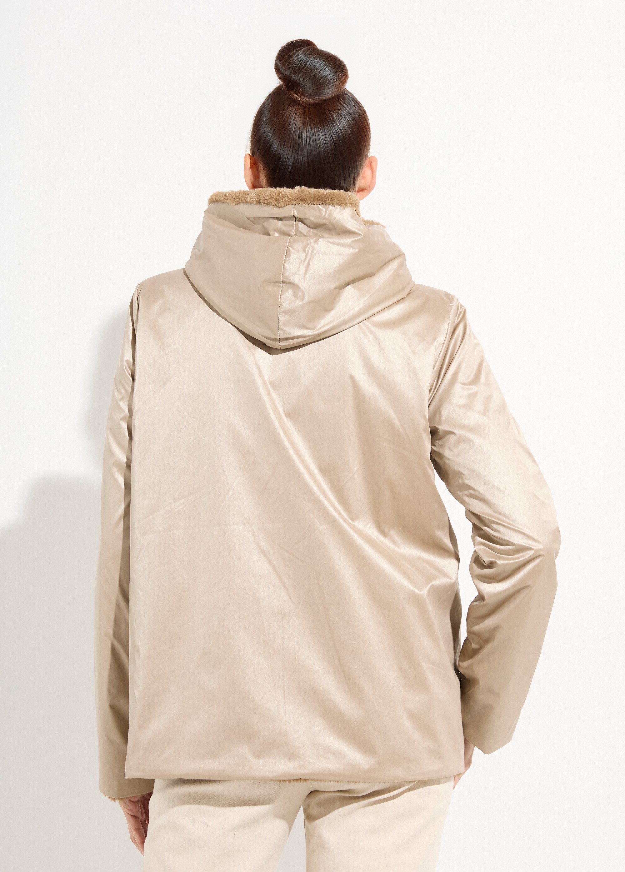 Blouson réversible déperlant et fourrure Femme Beige LJ-20062 DO1