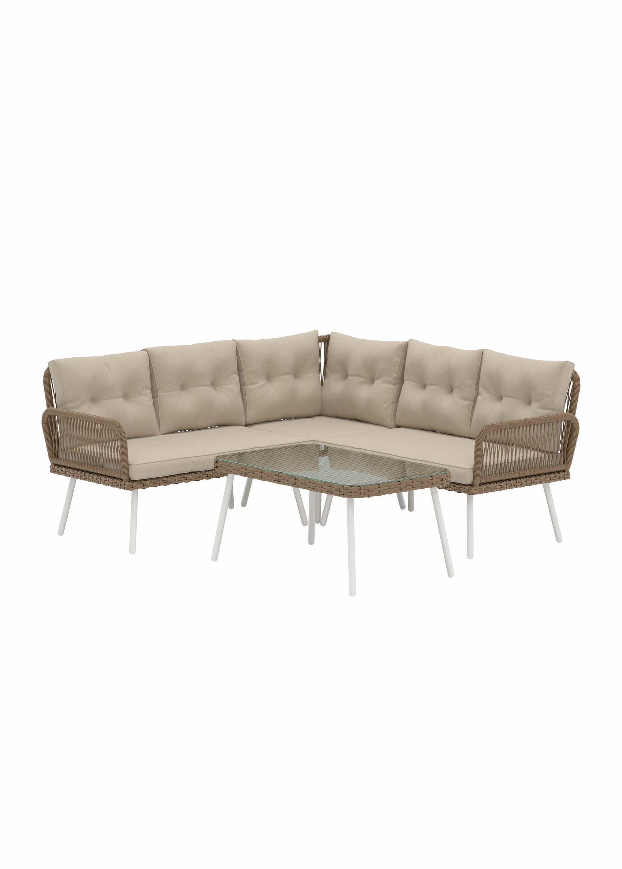 Canapé d'angle 4 places + Table vitrée BEIGE VEN-9889-300 FA1