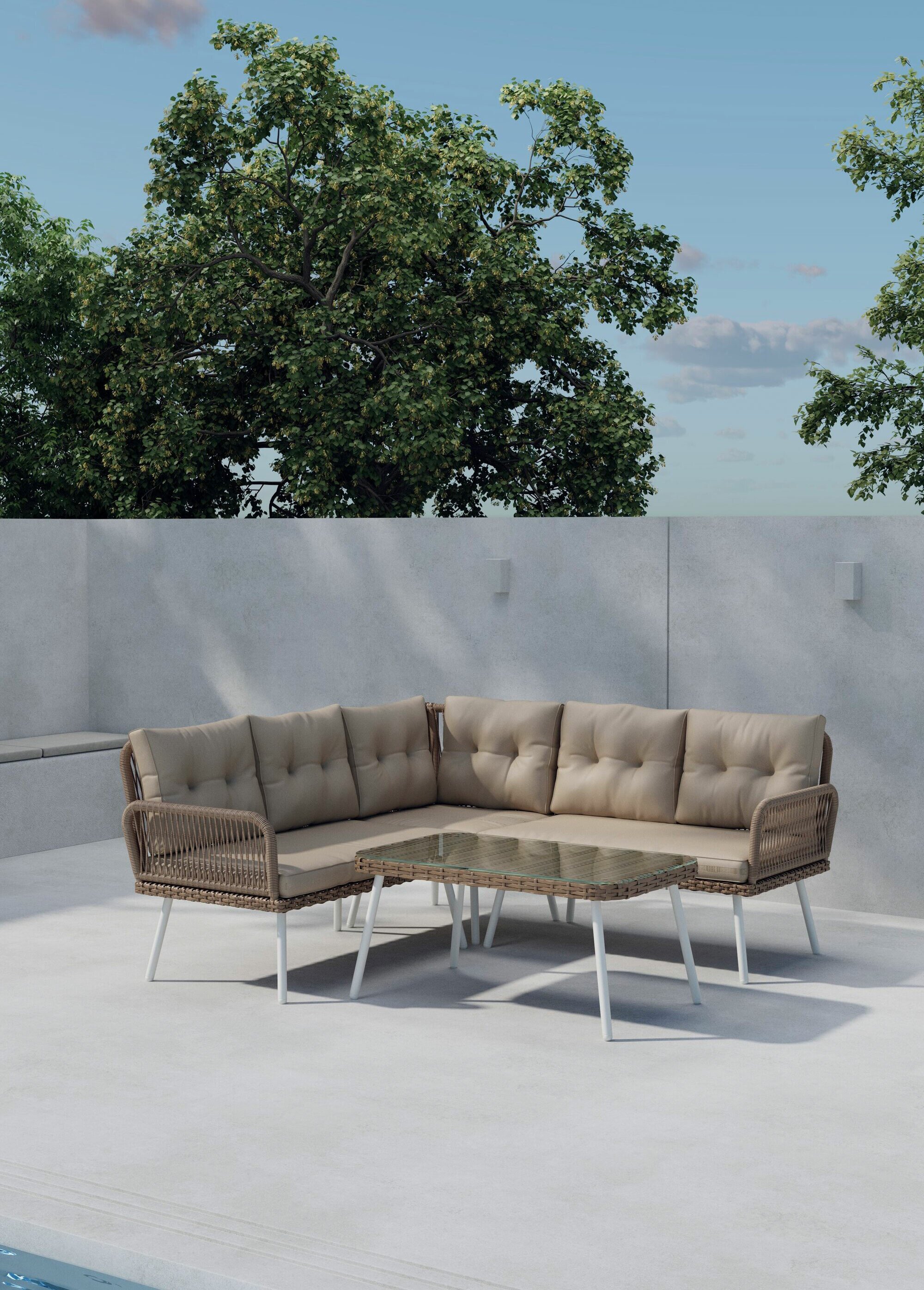 Canapé d'angle 4 places + Table vitrée BEIGE VEN-9889-300 SI1