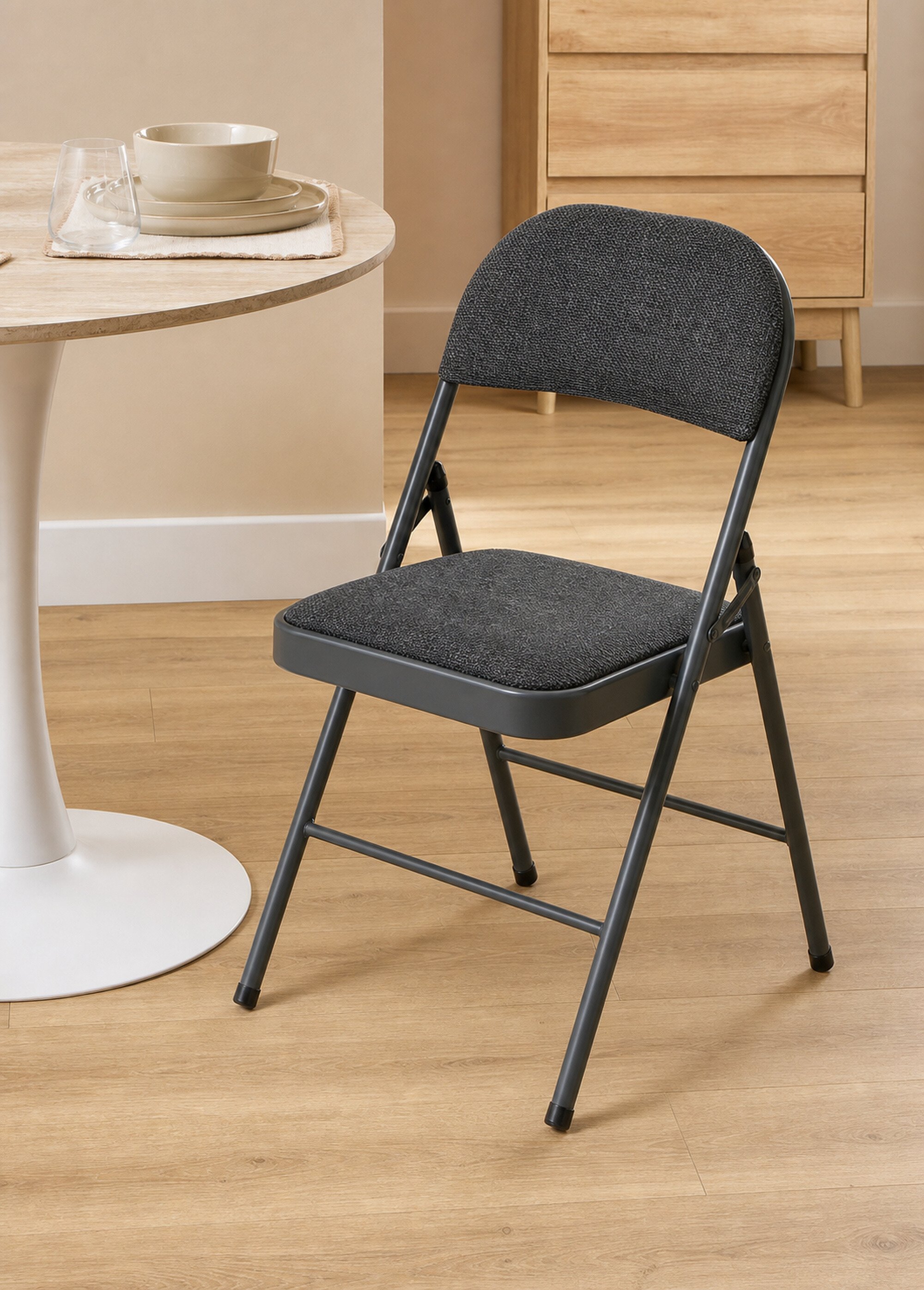 Chaise pliante, assise et dossier tissu GRIS JJA-193555C SI1