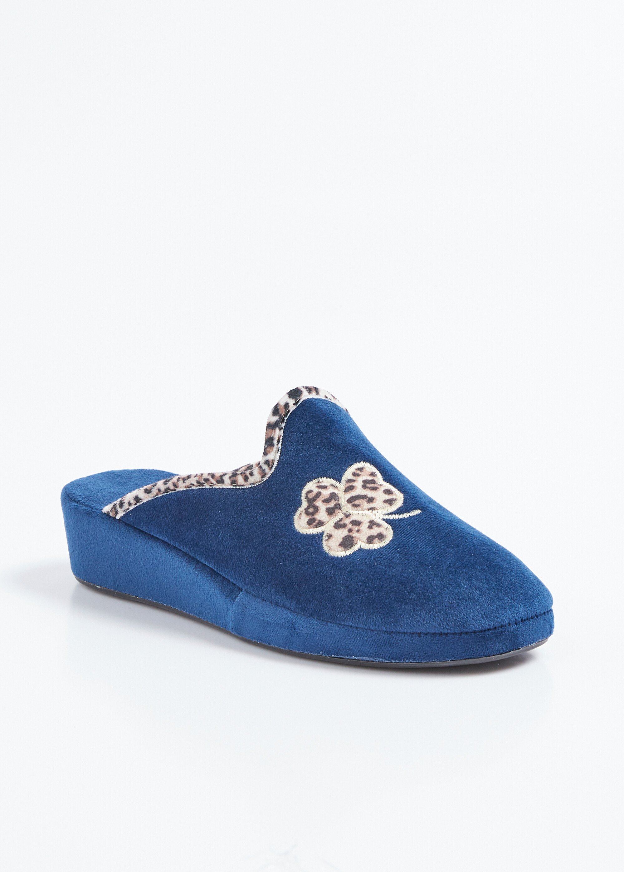 Chaussons mules largeur confort textile velouté Femme Bleu OXALIDE FA1