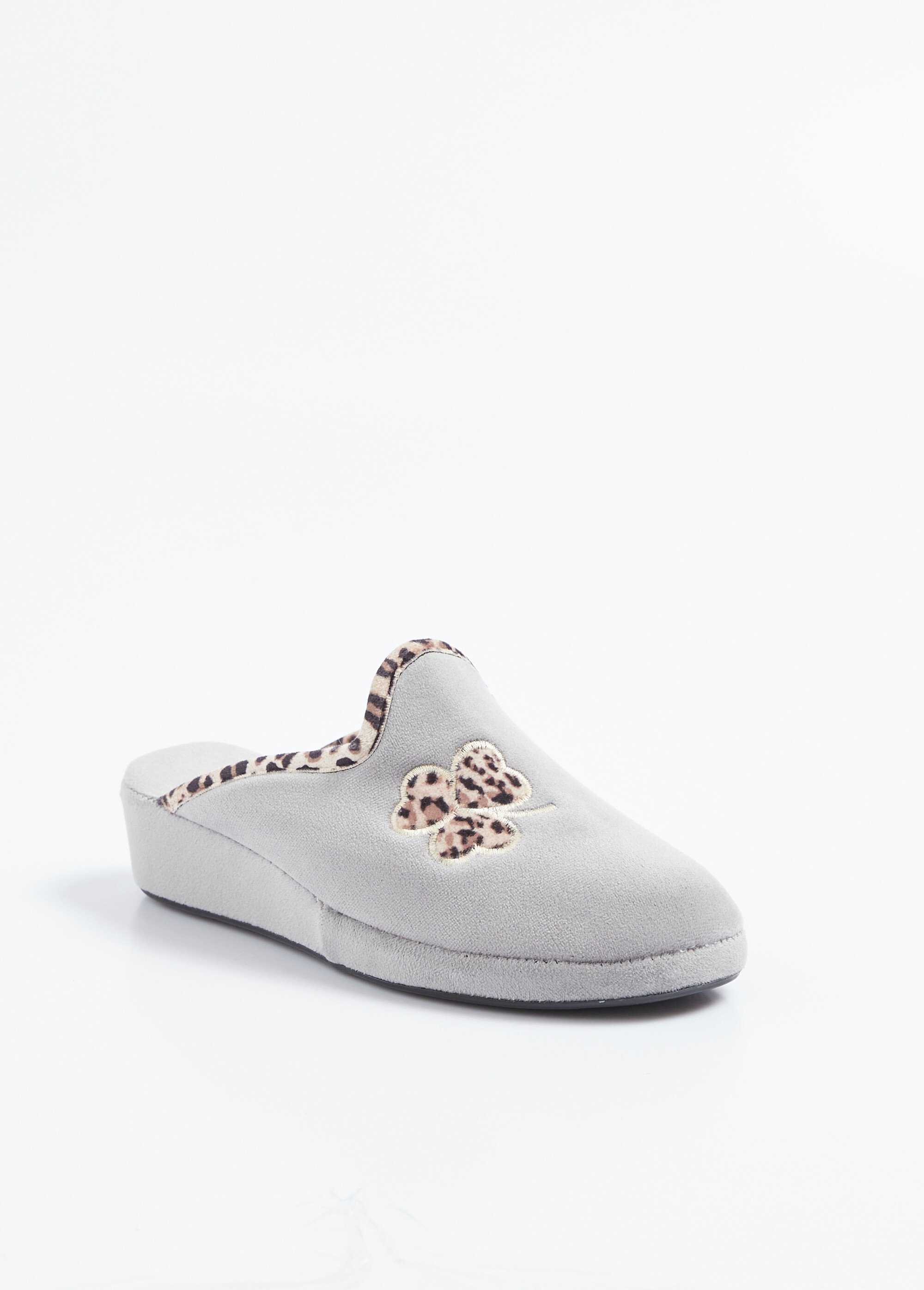 Chaussons mules largeur confort textile velouté Femme Gris OXALIDE FA1