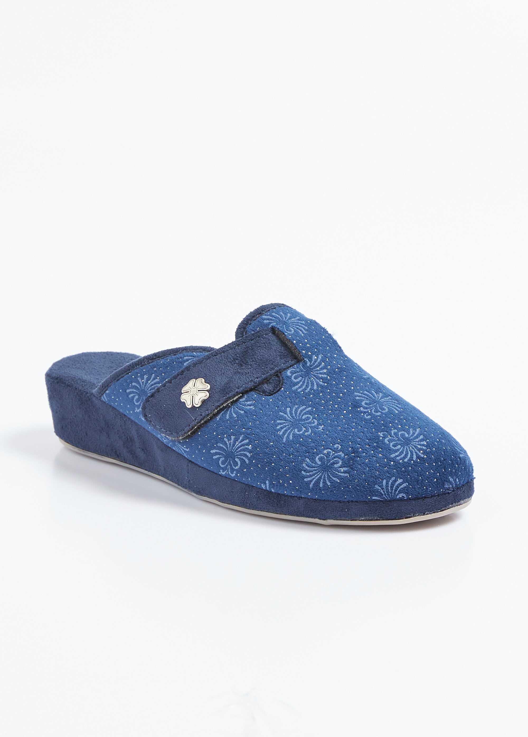 Chaussons mules scratchés largeur confort Femme Bleu OGLIO FA1