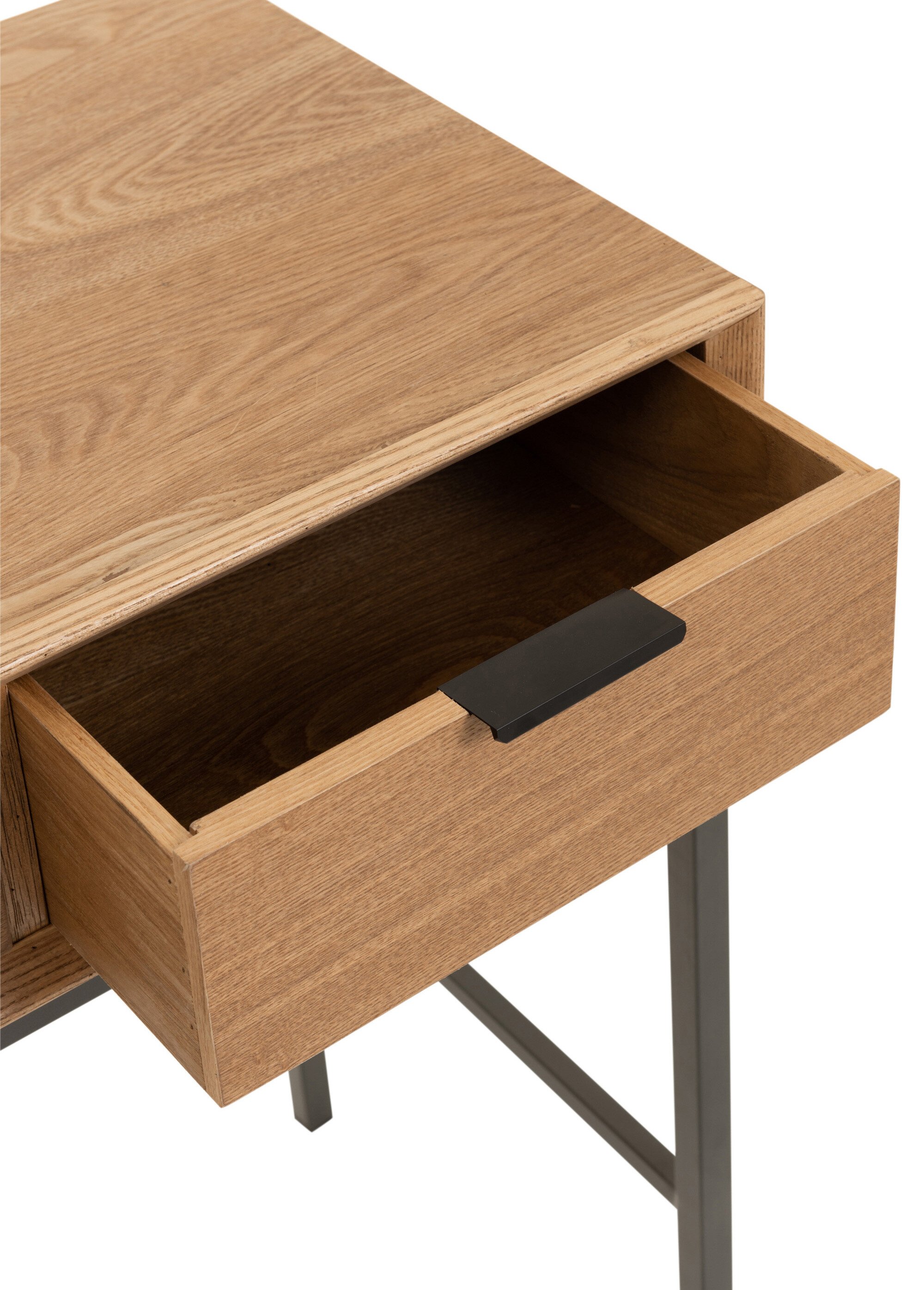 Console 3 tiroirs, bois clair et métal