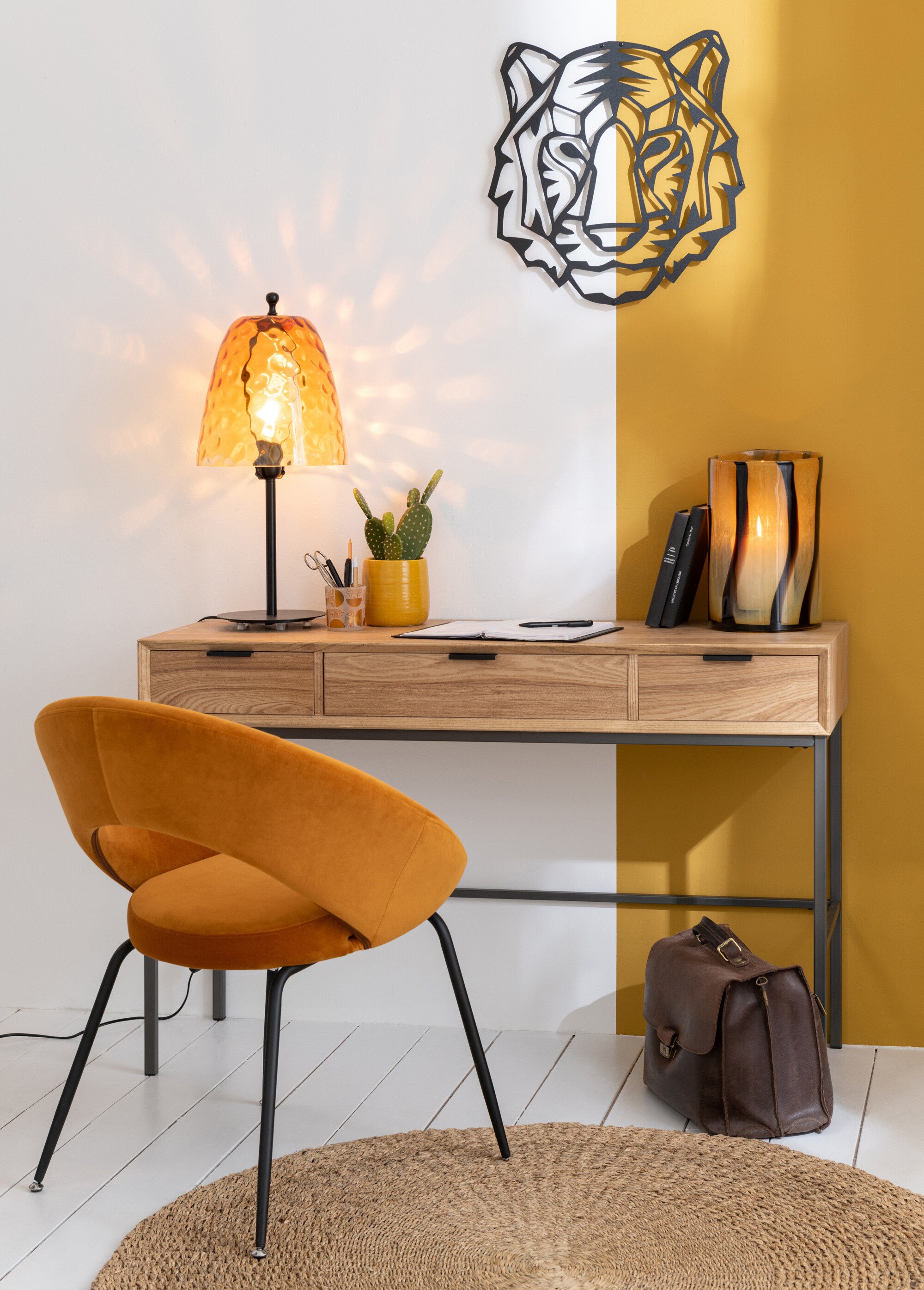 Console 3 tiroirs, bois clair et métal BEIGE JP-15213 SI1