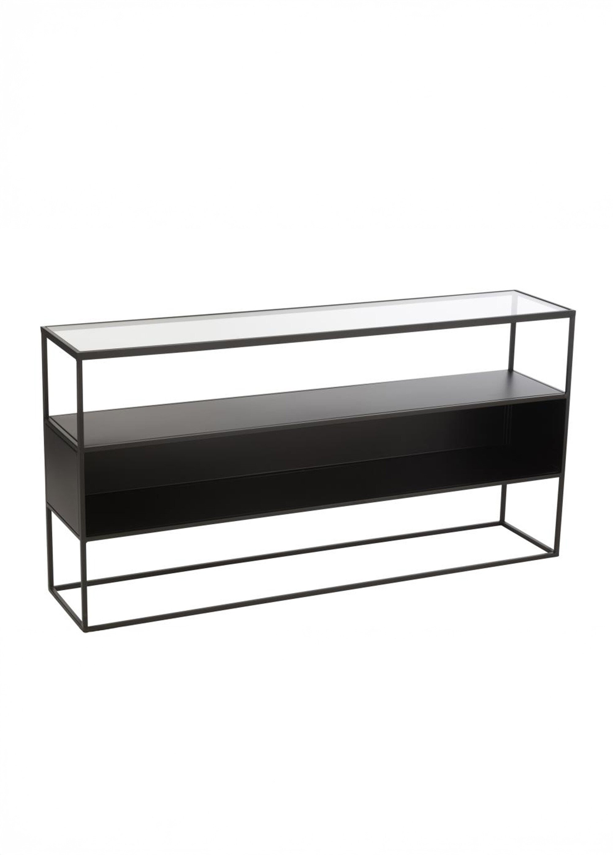 Console en métal et plateau verre, foncé