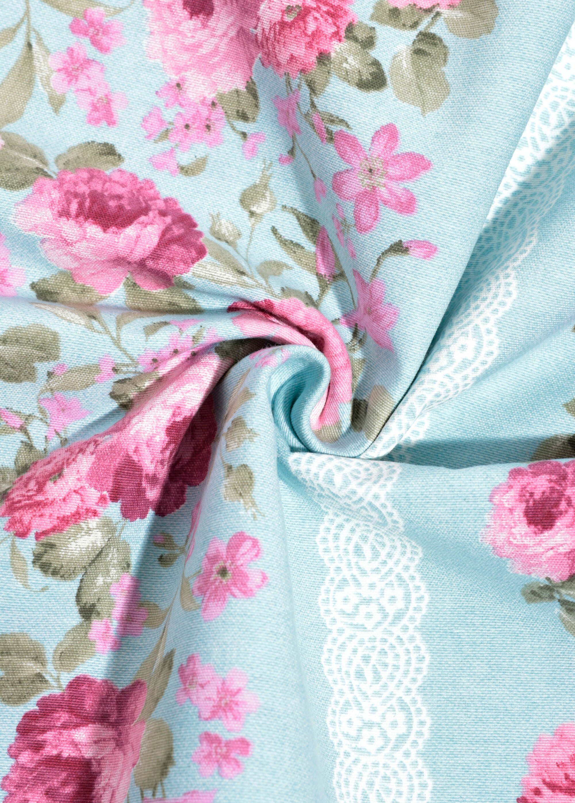 Coupon déco rose et dentelle, 3x1,4m FD BLEU COT149893 FA1