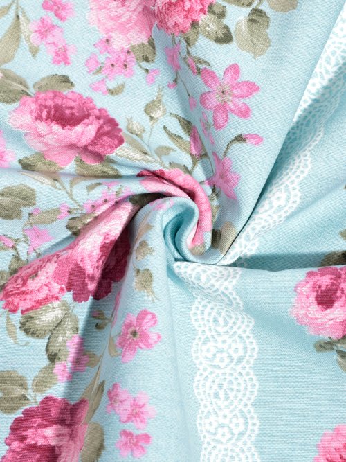 Coupon déco rose et dentelle, 3x1,4m FD BLEU COT149893 FA1