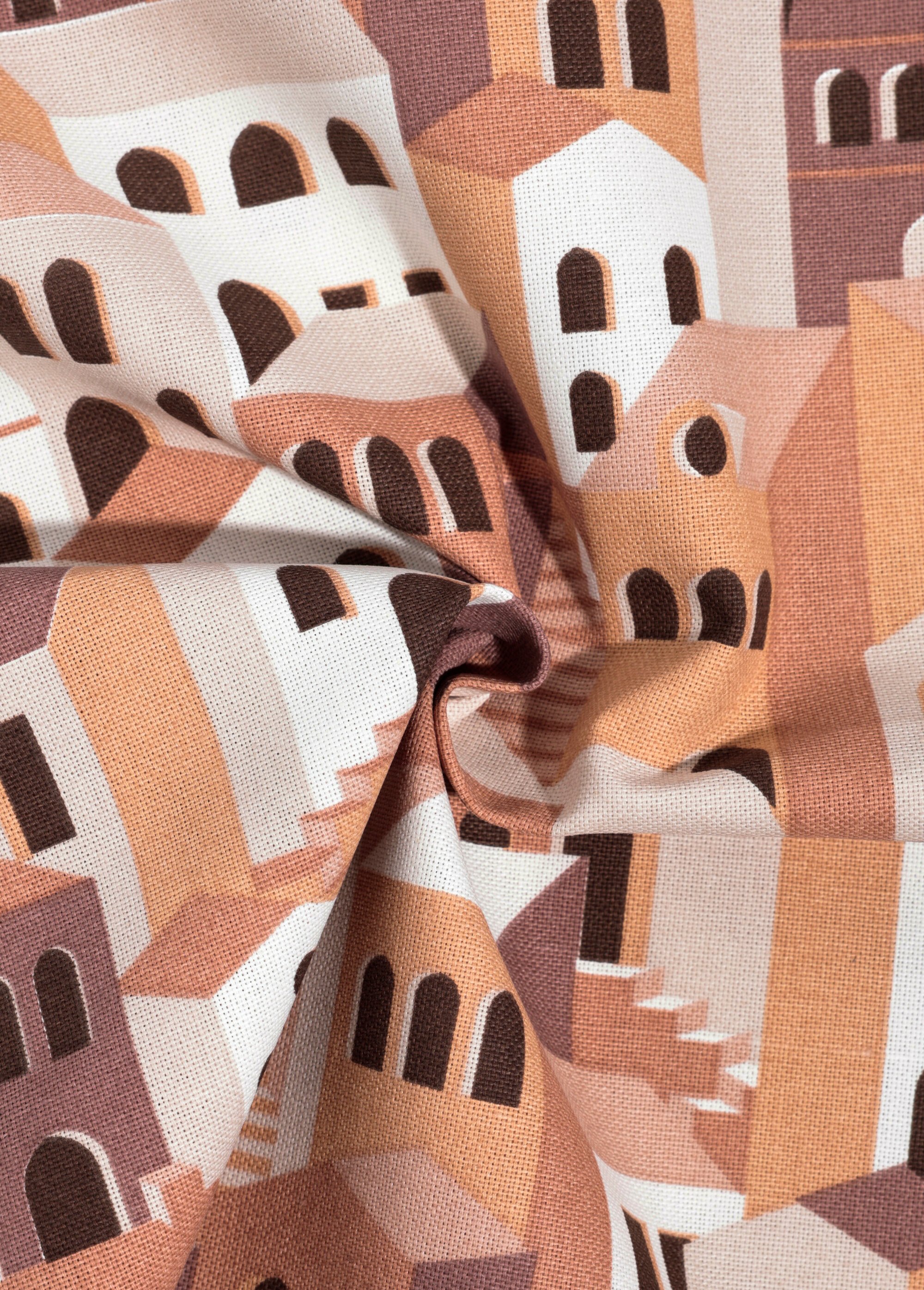 Coupon tissu déco motif maisons 0,5x1,4m ROUGE COT149876 FA1