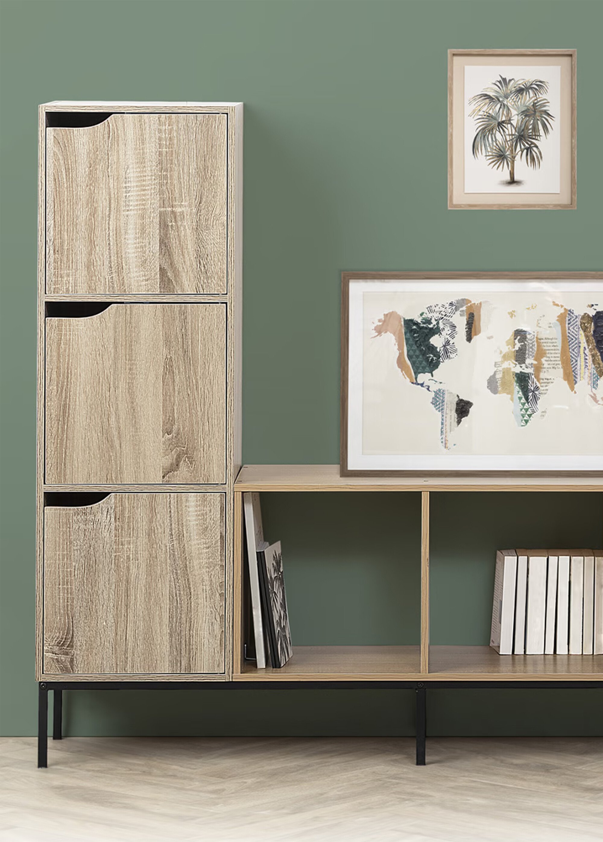 Etagère 3 cubes avec portes, décor bois BEIGE JJA-181271 SI1