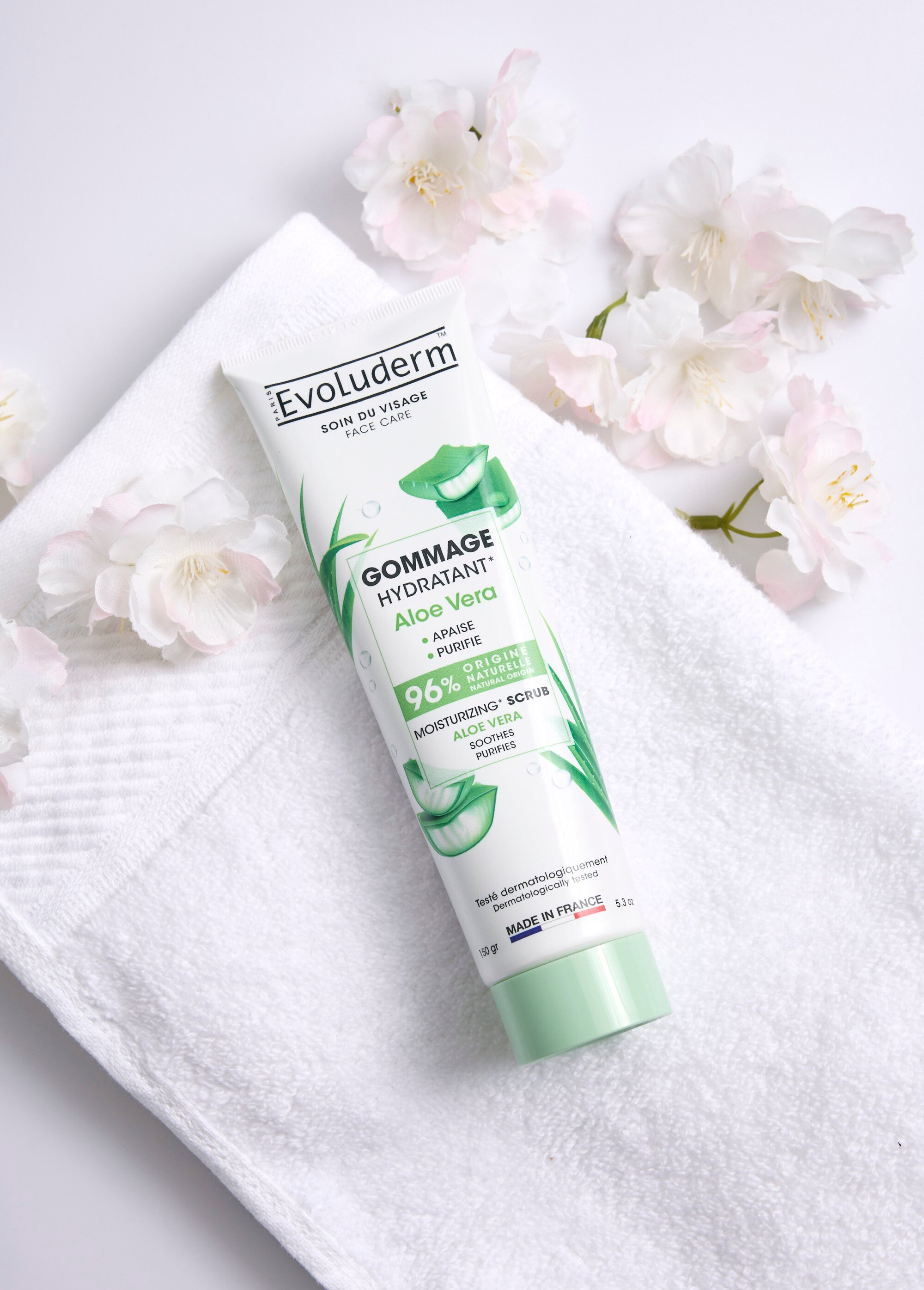 Gommage visage hydratant à l'aloé vera Blanc EVOGOMALOE SF1