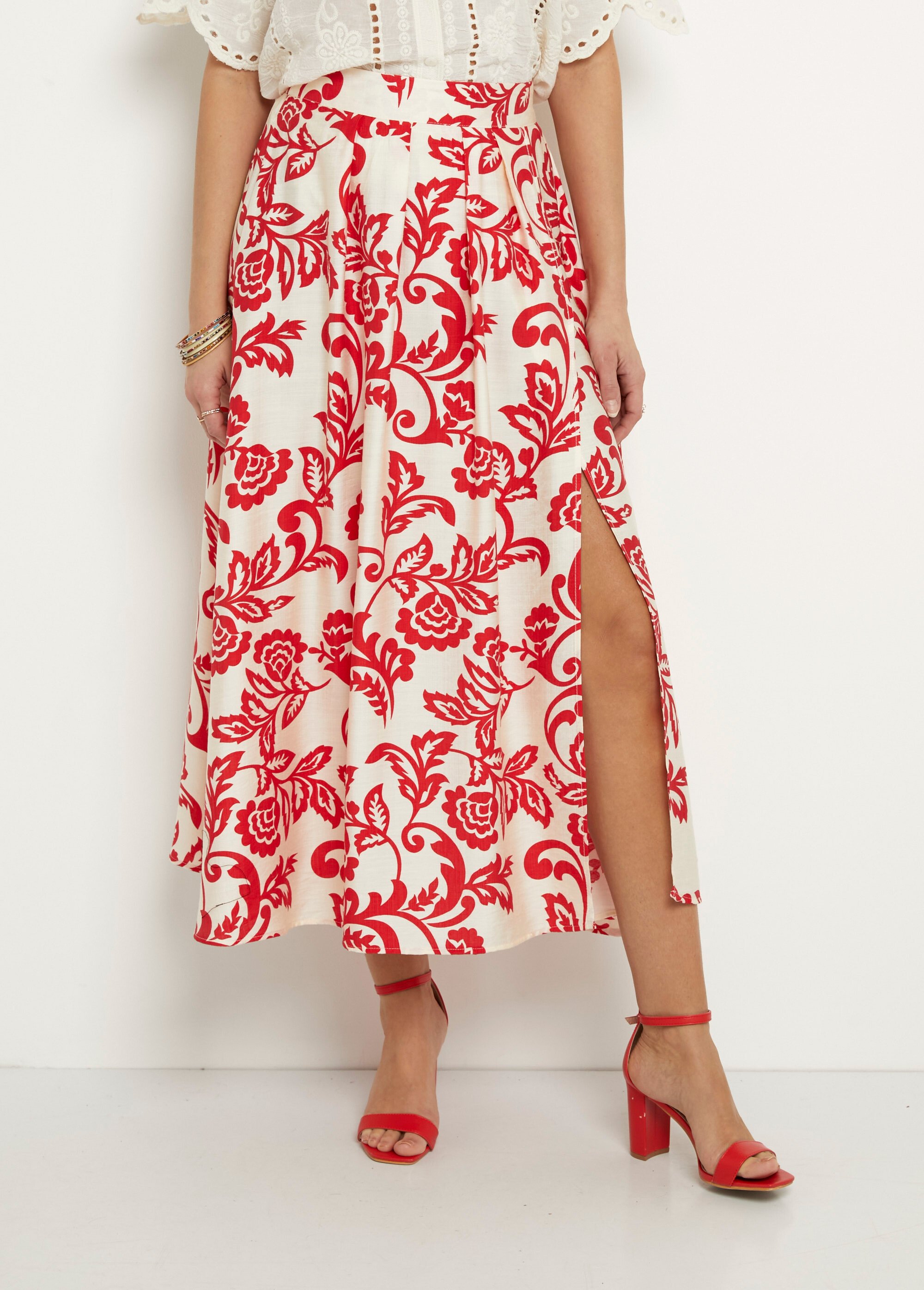 Jupe Longue Rouge évasée En Coton/polyester - Taille 2 - Neuve Jamais Portée