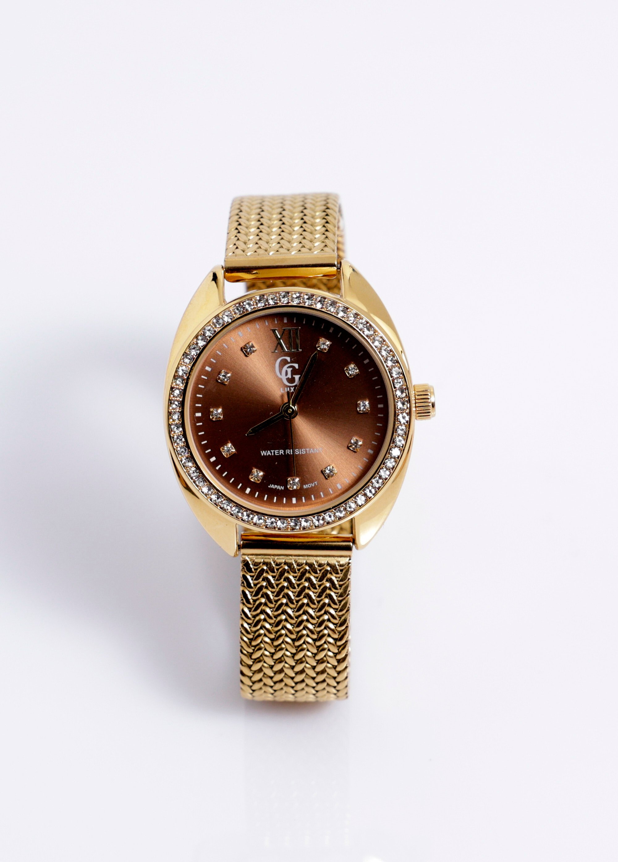 Montre bijou acier cadran rond strass