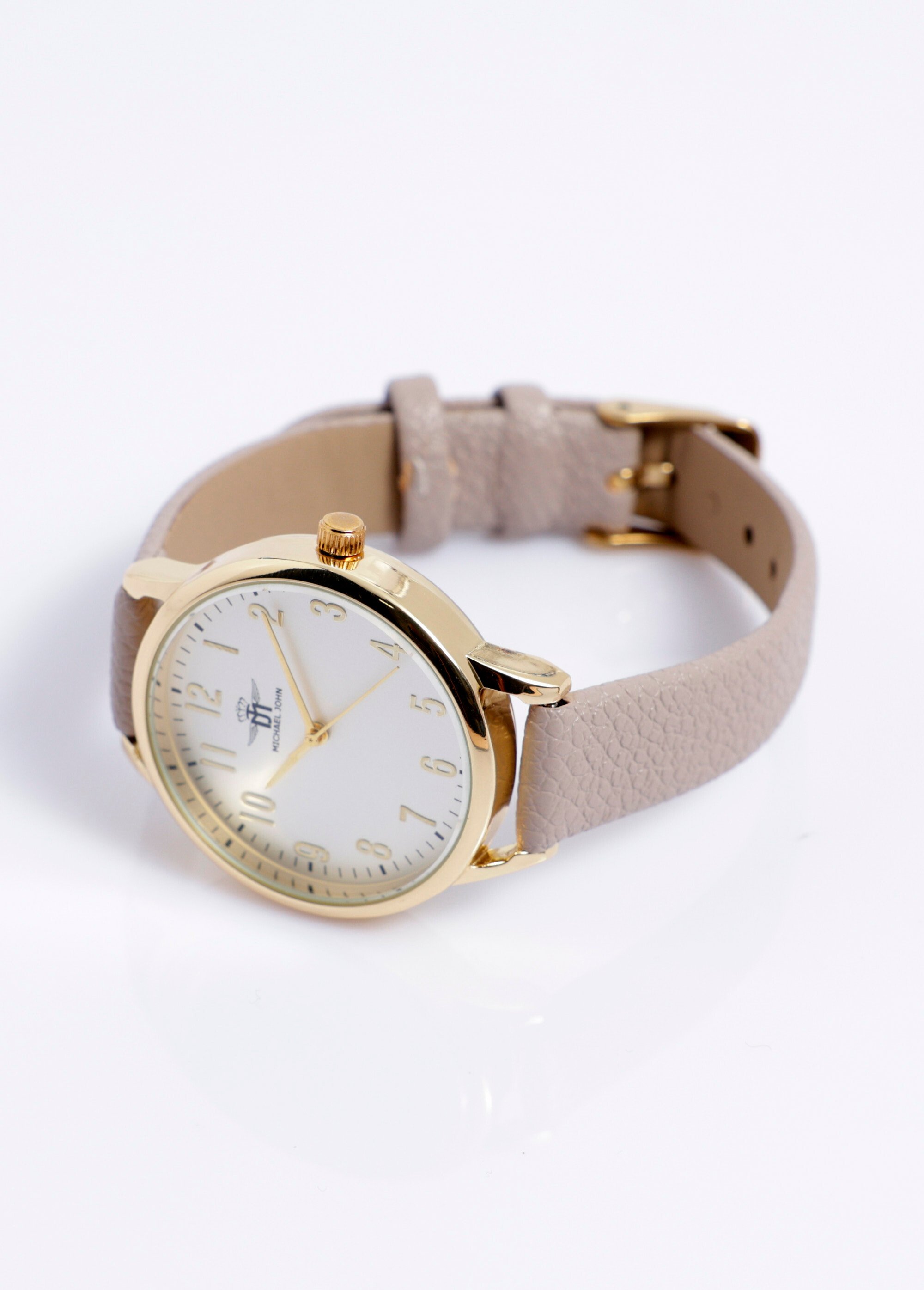 Montre ronde métal bracelet simili cuir Beige FASOND-3669 DE1