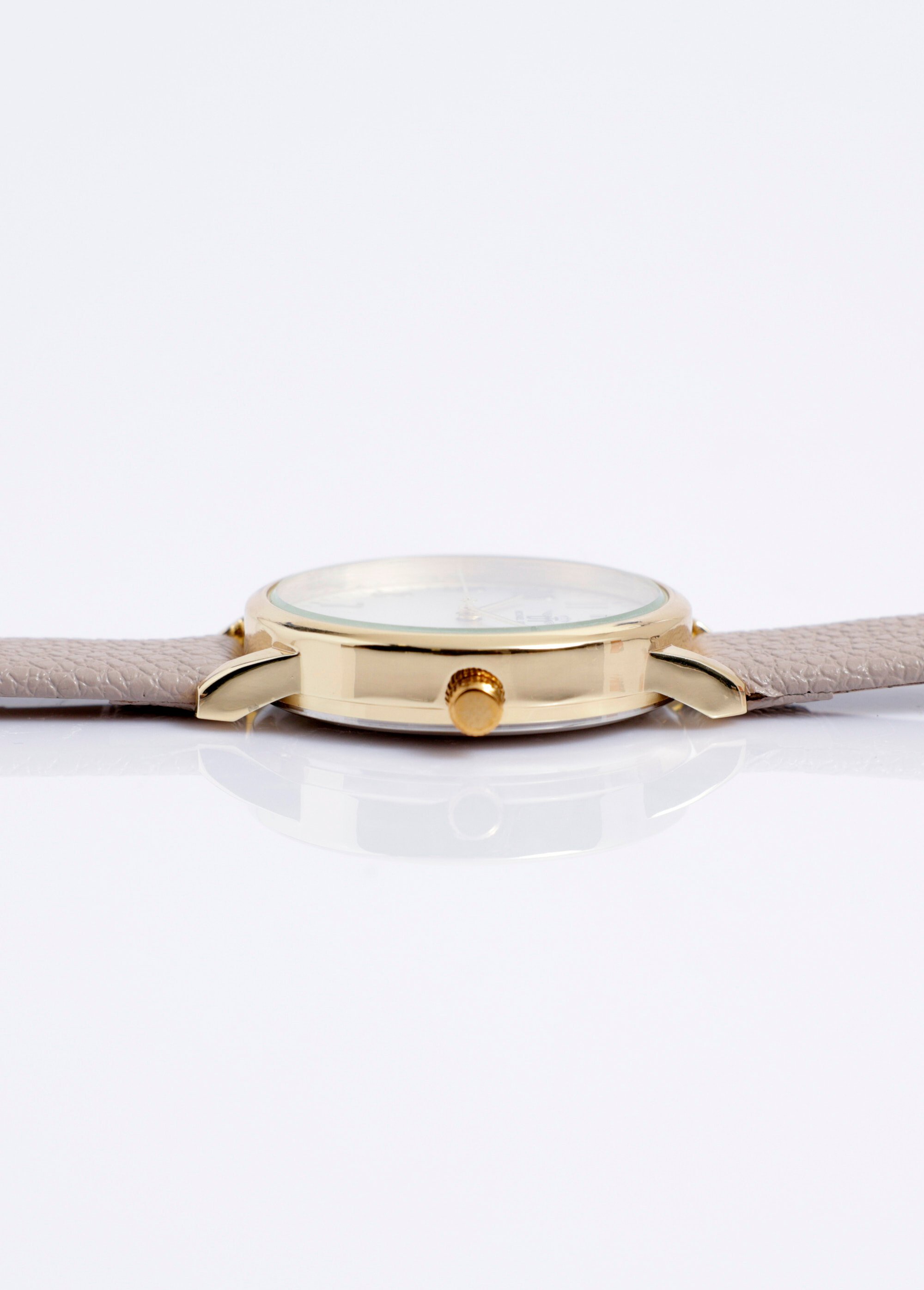 Montre ronde métal bracelet simili cuir Beige FASOND-3669 DE2