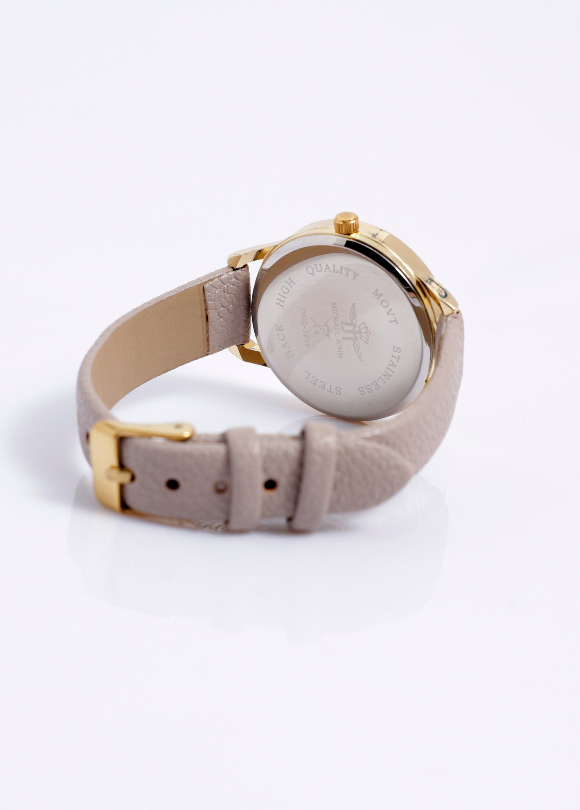 Montre ronde métal bracelet simili cuir Beige FASOND-3669 DO1
