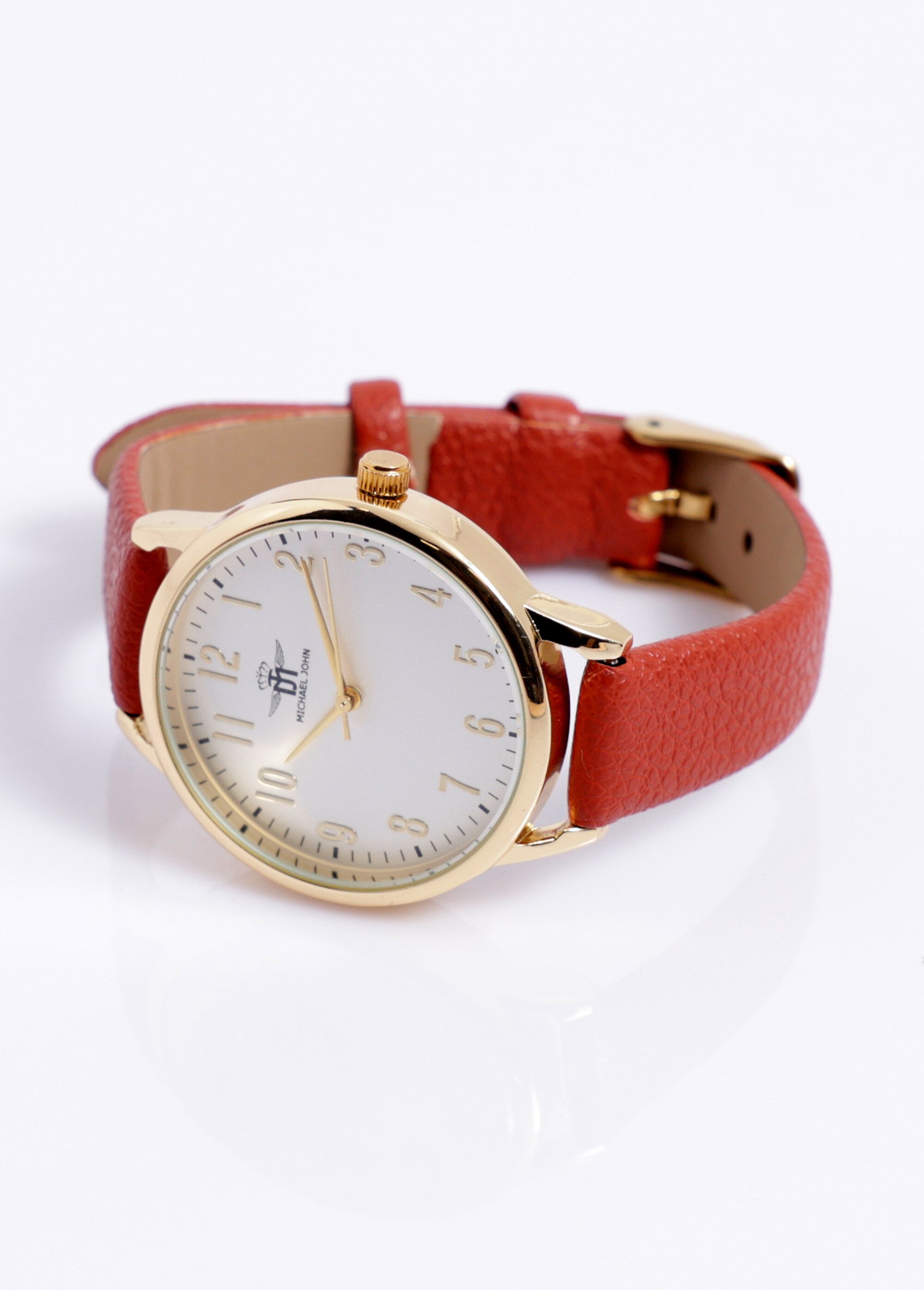 Montre ronde métal bracelet simili cuir Marron FASOND-3669 DE1