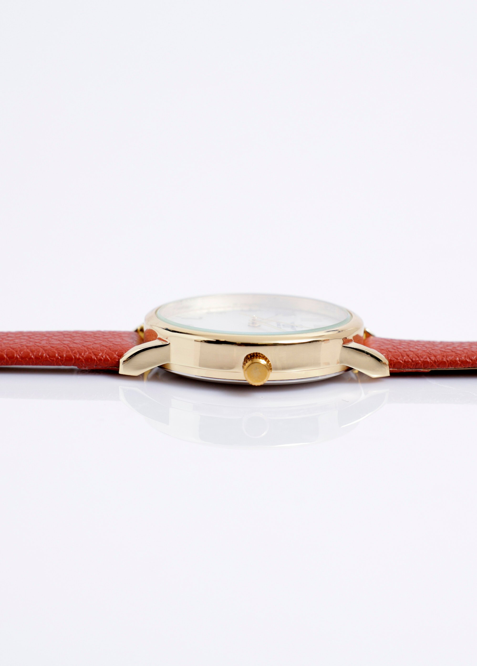 Montre ronde métal bracelet simili cuir Marron FASOND-3669 DE2