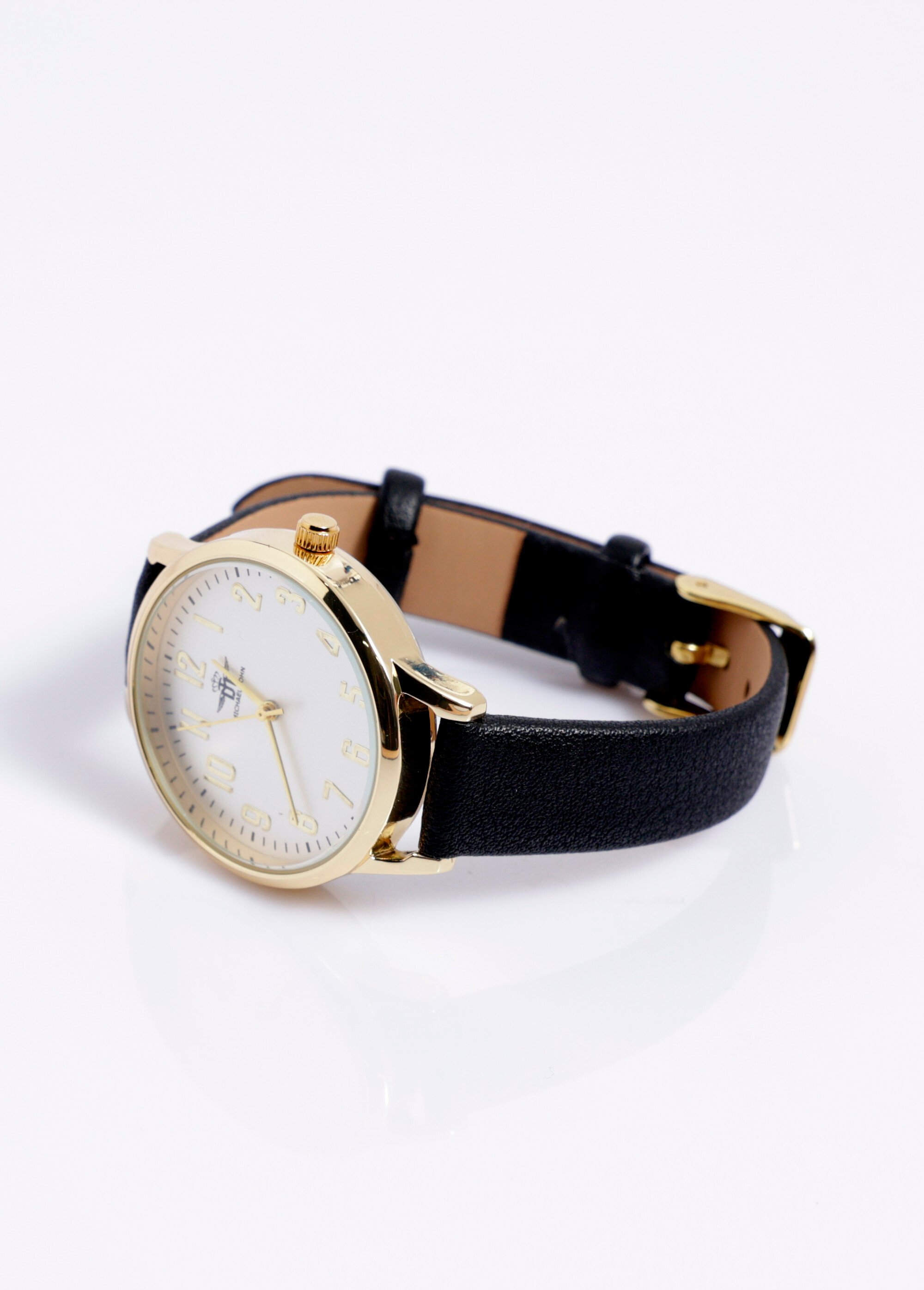 Montre ronde métal bracelet simili cuir Noir FASOND-3669 DE1