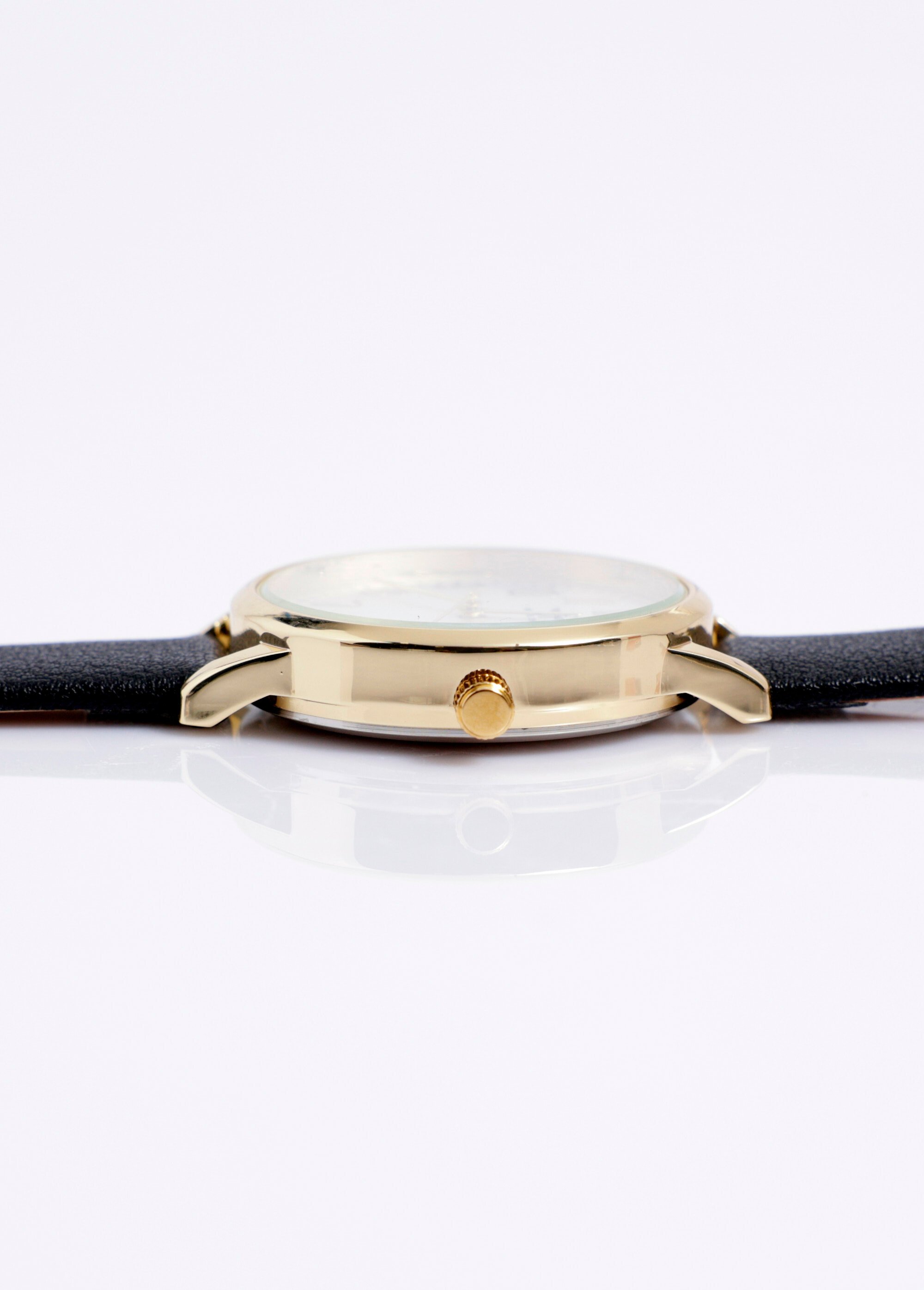 Montre ronde métal bracelet simili cuir Noir FASOND-3669 DE2