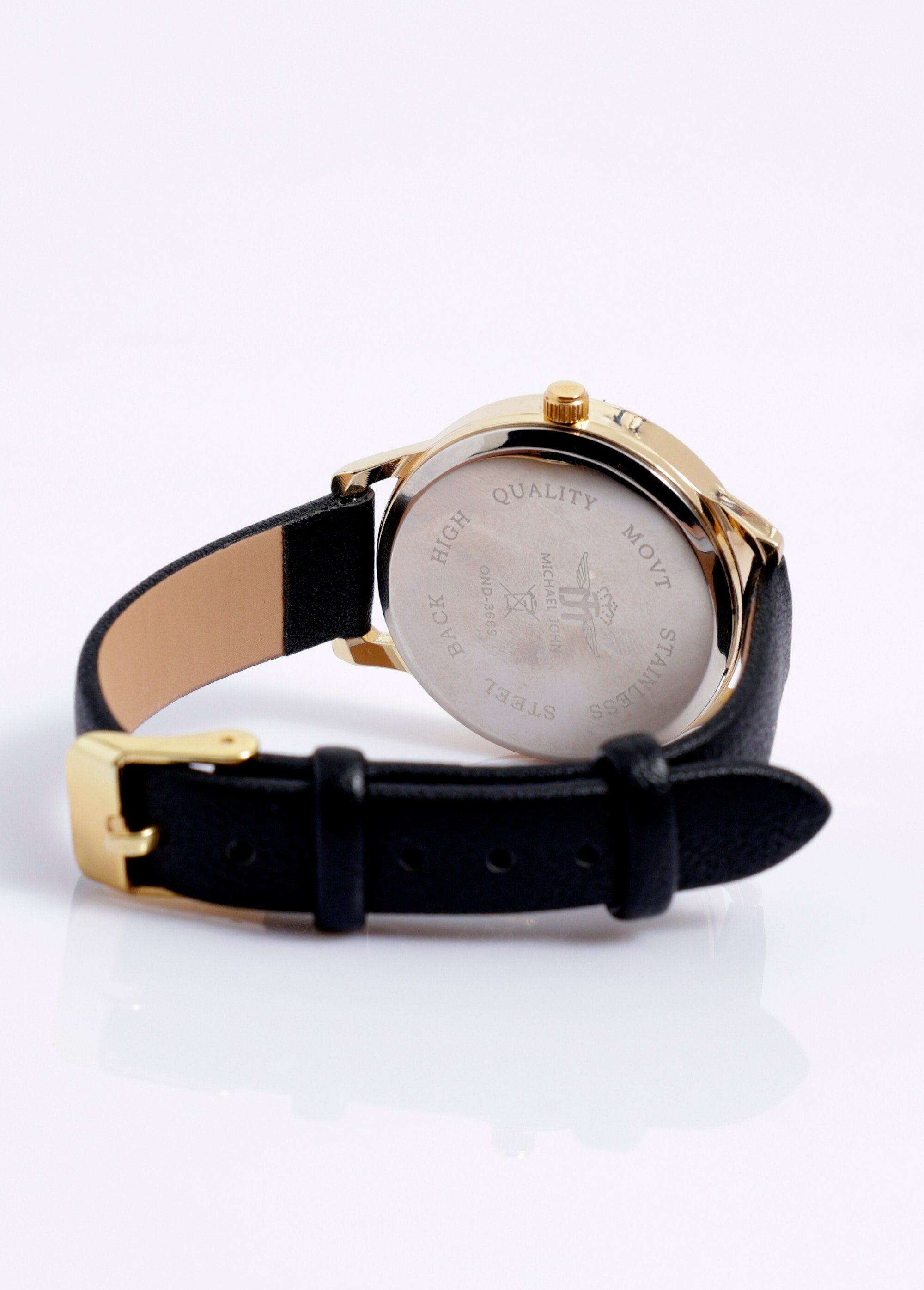 Montre ronde métal bracelet simili cuir Noir FASOND-3669 DO1