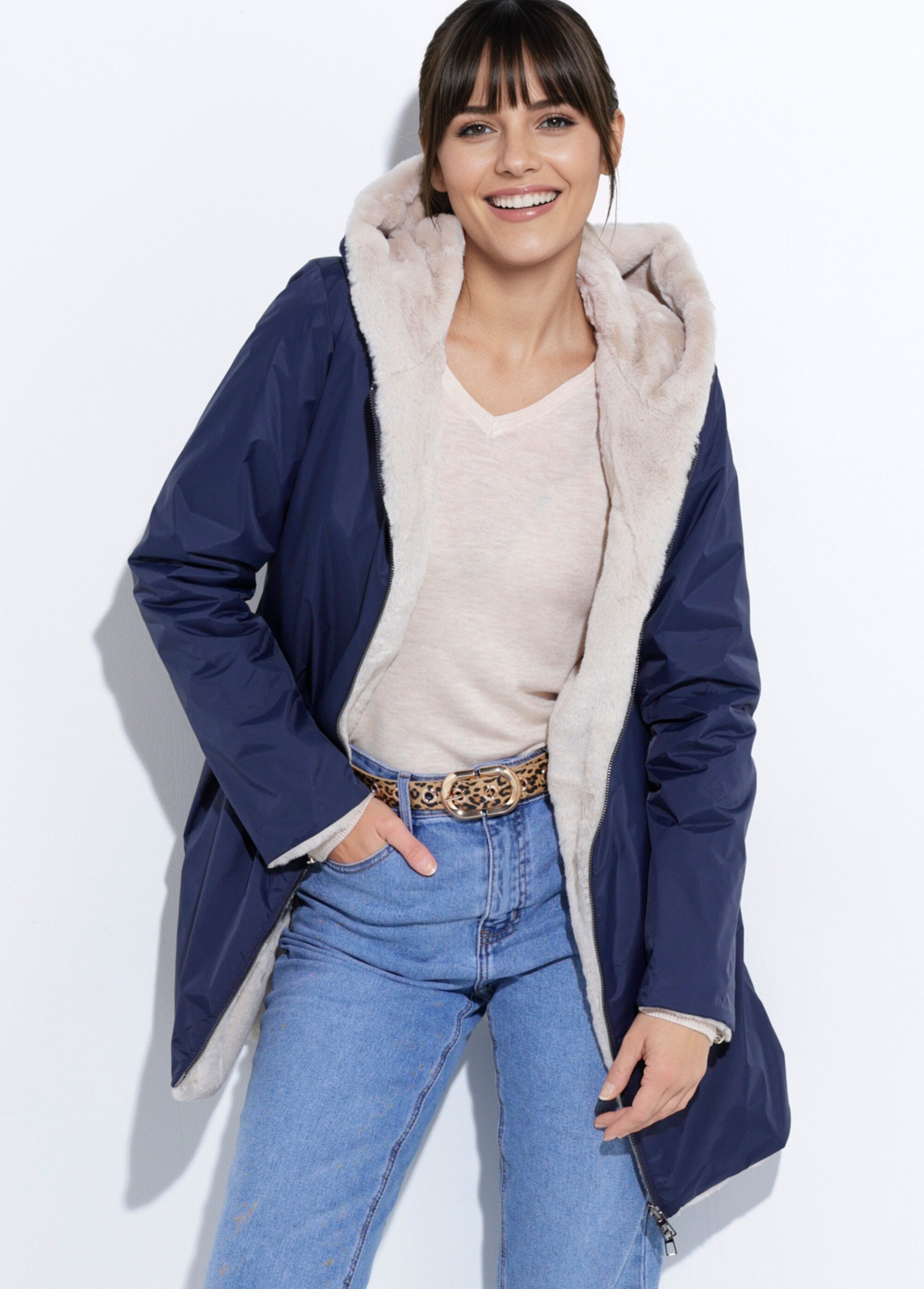 Parka réversible déperlant / fourrure 1 Femme Bleu LJ-20032UNI MV1