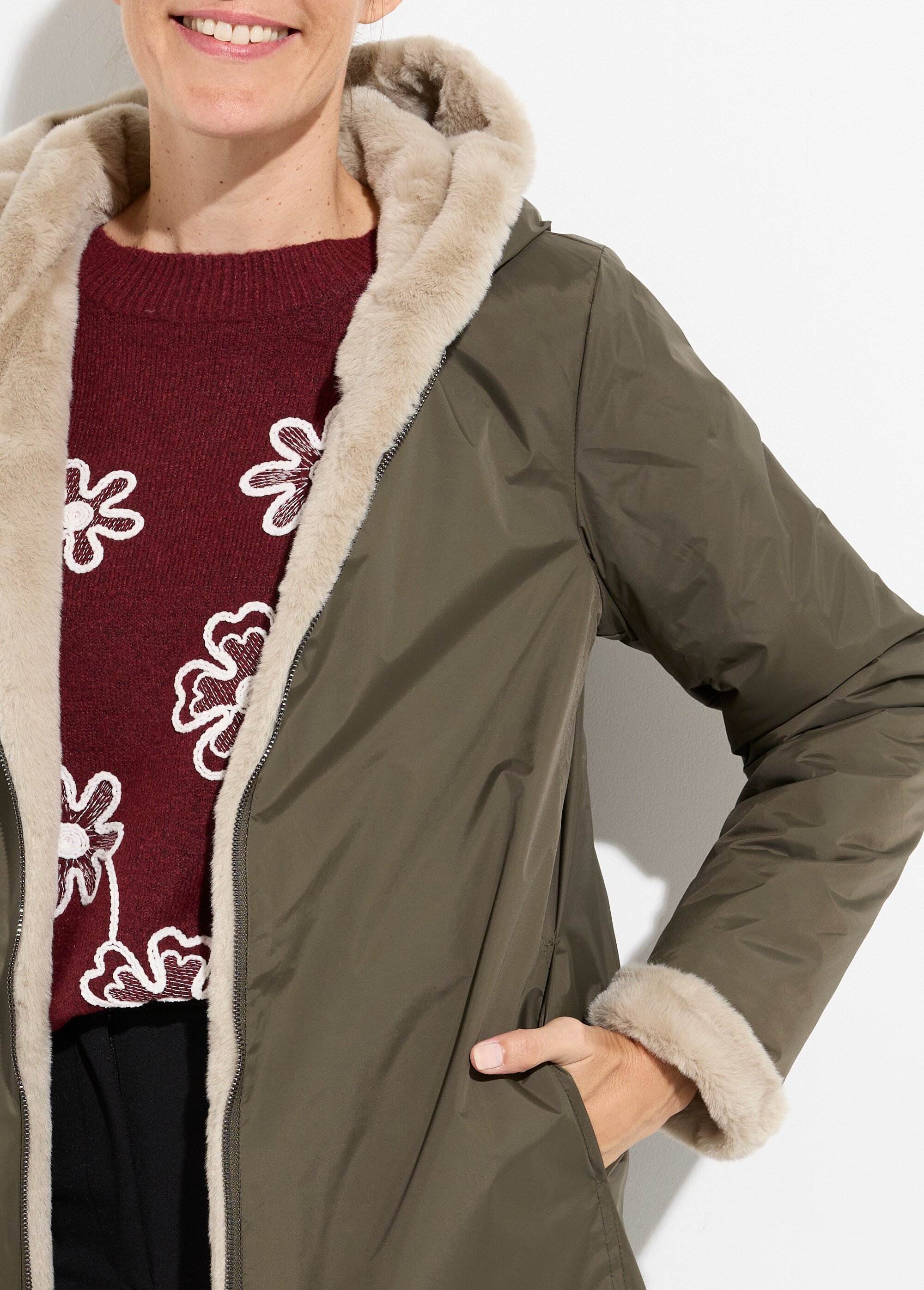 Parka réversible déperlant / fourrure 1K Femme Beige LJ-20032UNI DE1