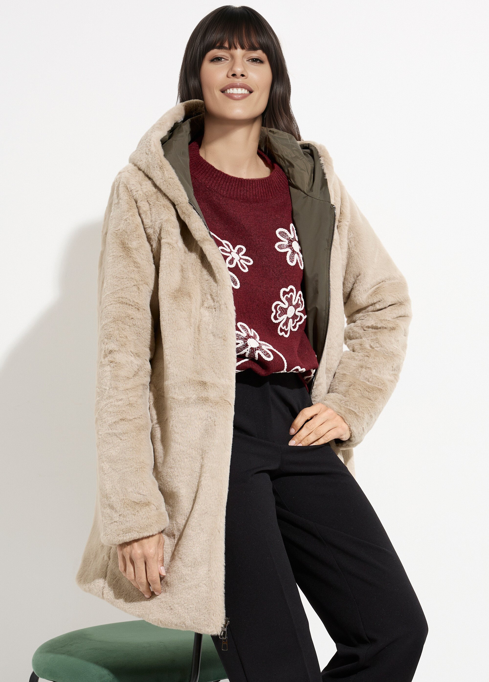 Parka réversible déperlant / fourrure 1K Femme Beige LJ-20032UNI DE2