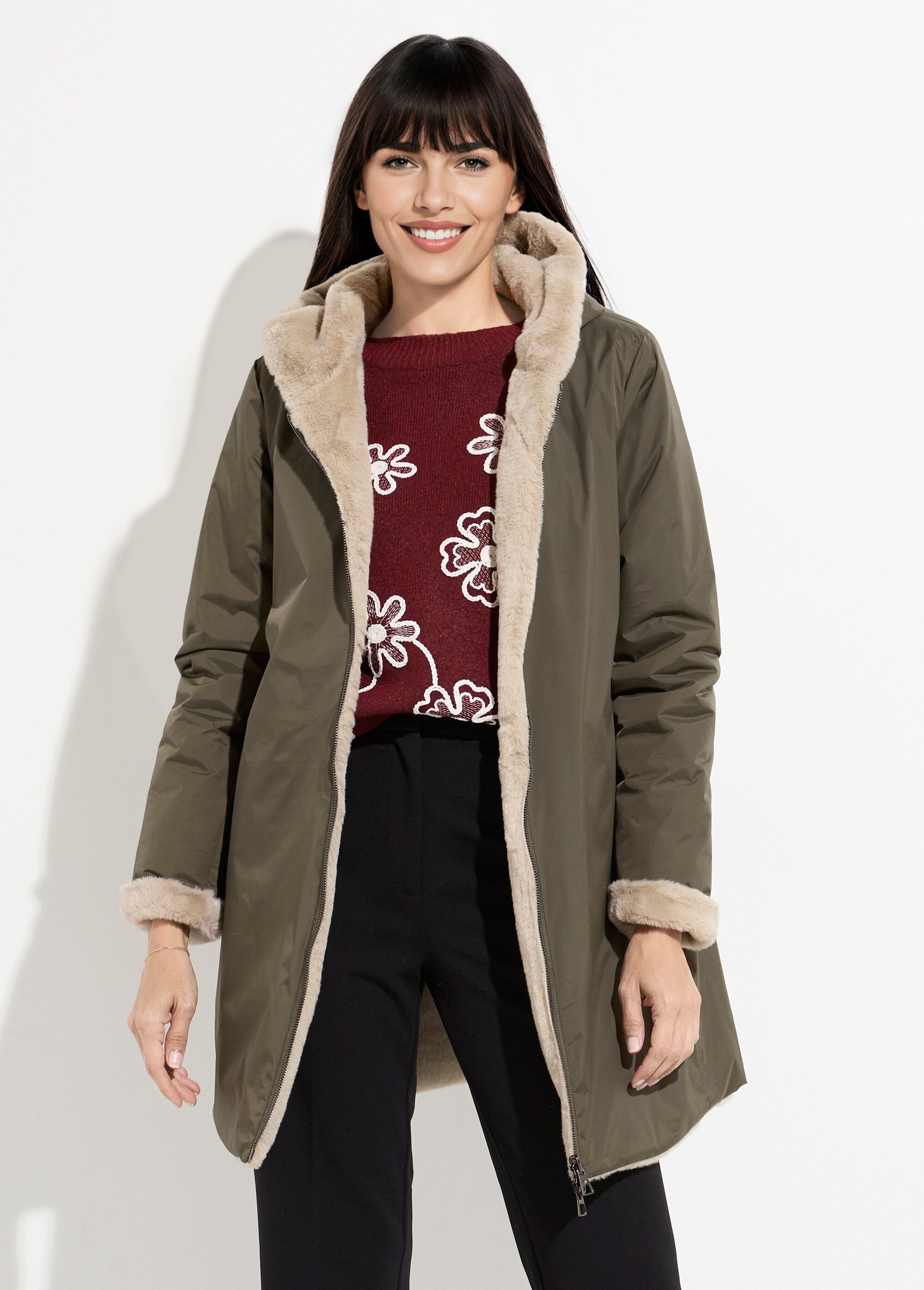 Parka réversible déperlant / fourrure 1K Femme Beige LJ-20032UNI FA1