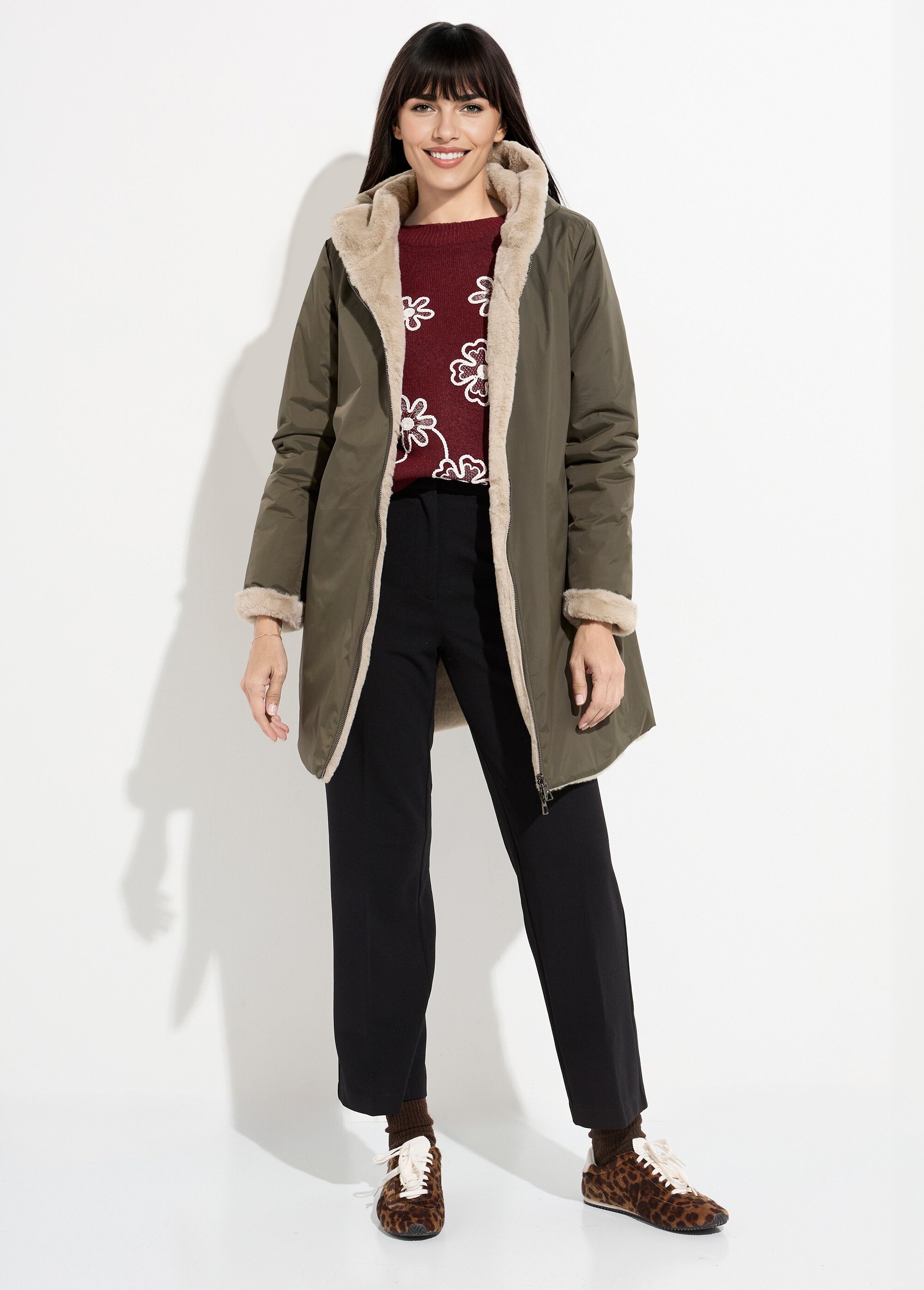 Parka réversible déperlant / fourrure 1K Femme Beige LJ-20032UNI SF1