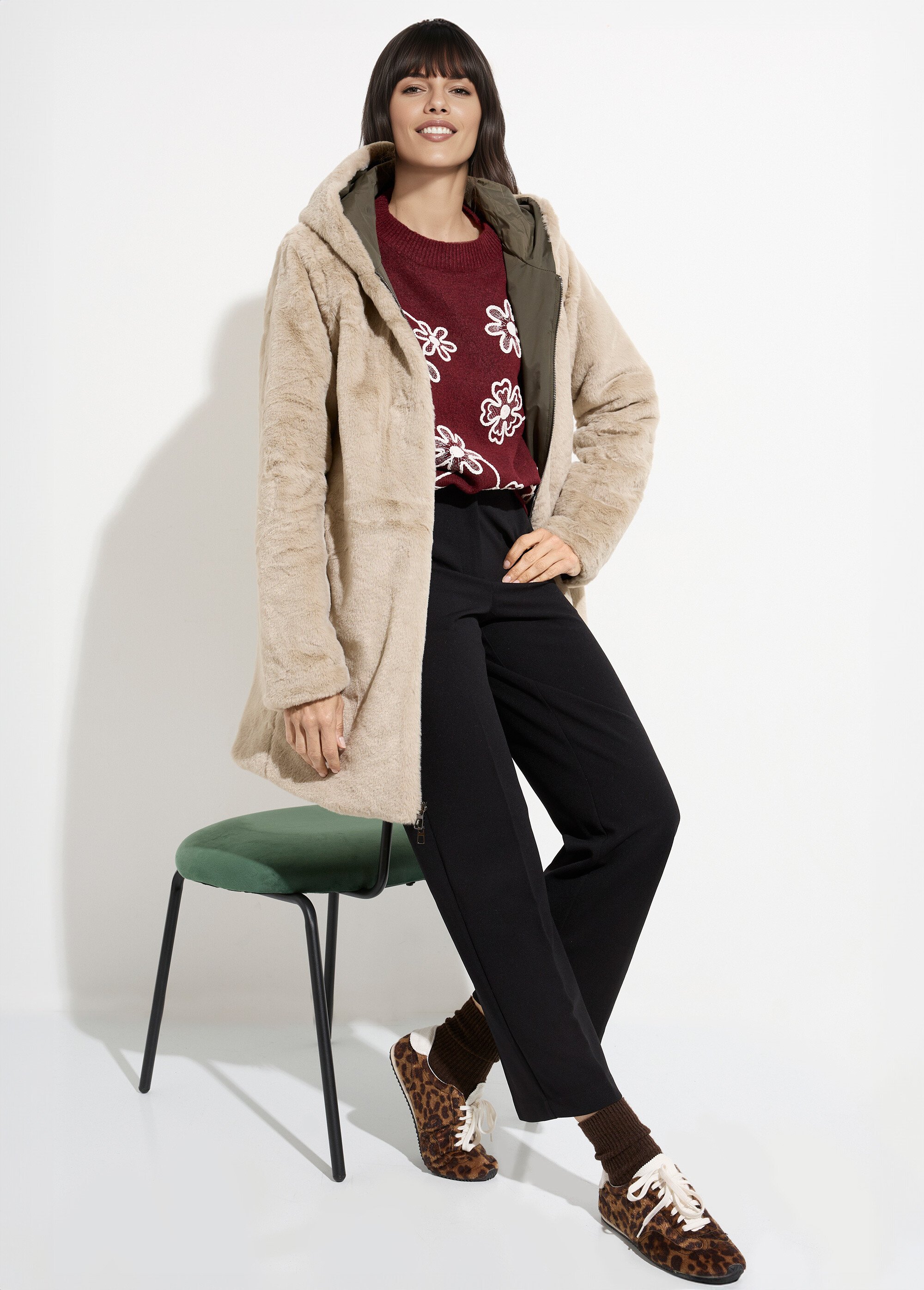 Parka réversible déperlant / fourrure 1K Femme Beige LJ-20032UNI SI1