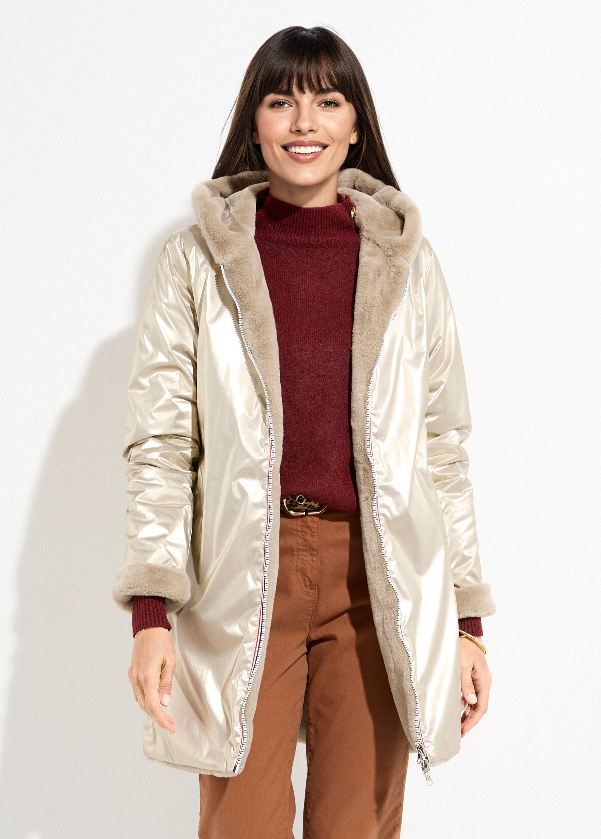 Parka réversible déperlant / fourrure 2D Femme Doré LJ-20032TRICO FA1