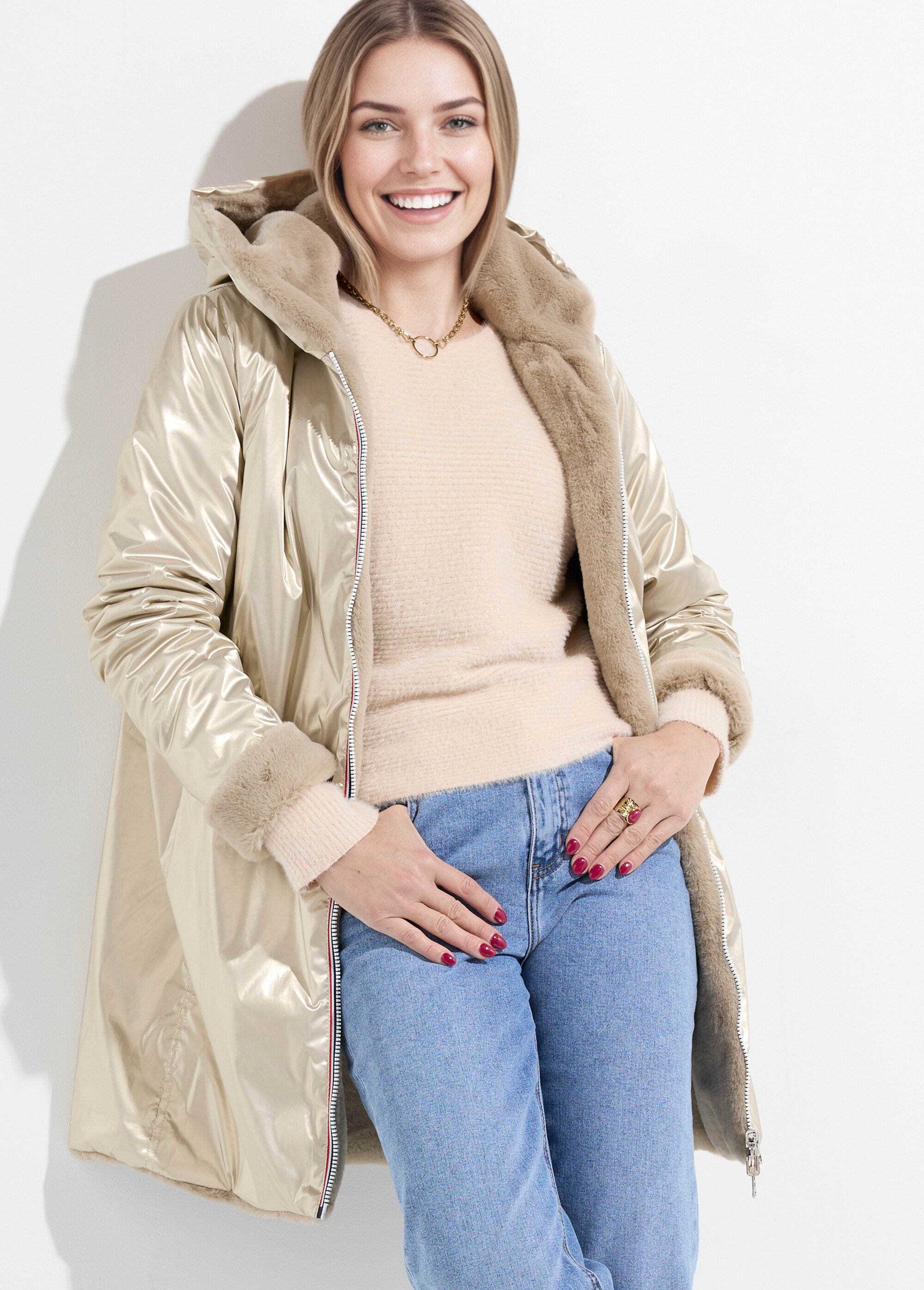 Parka réversible déperlant / fourrure 2D Femme Doré LJ-20032TRICO MV1