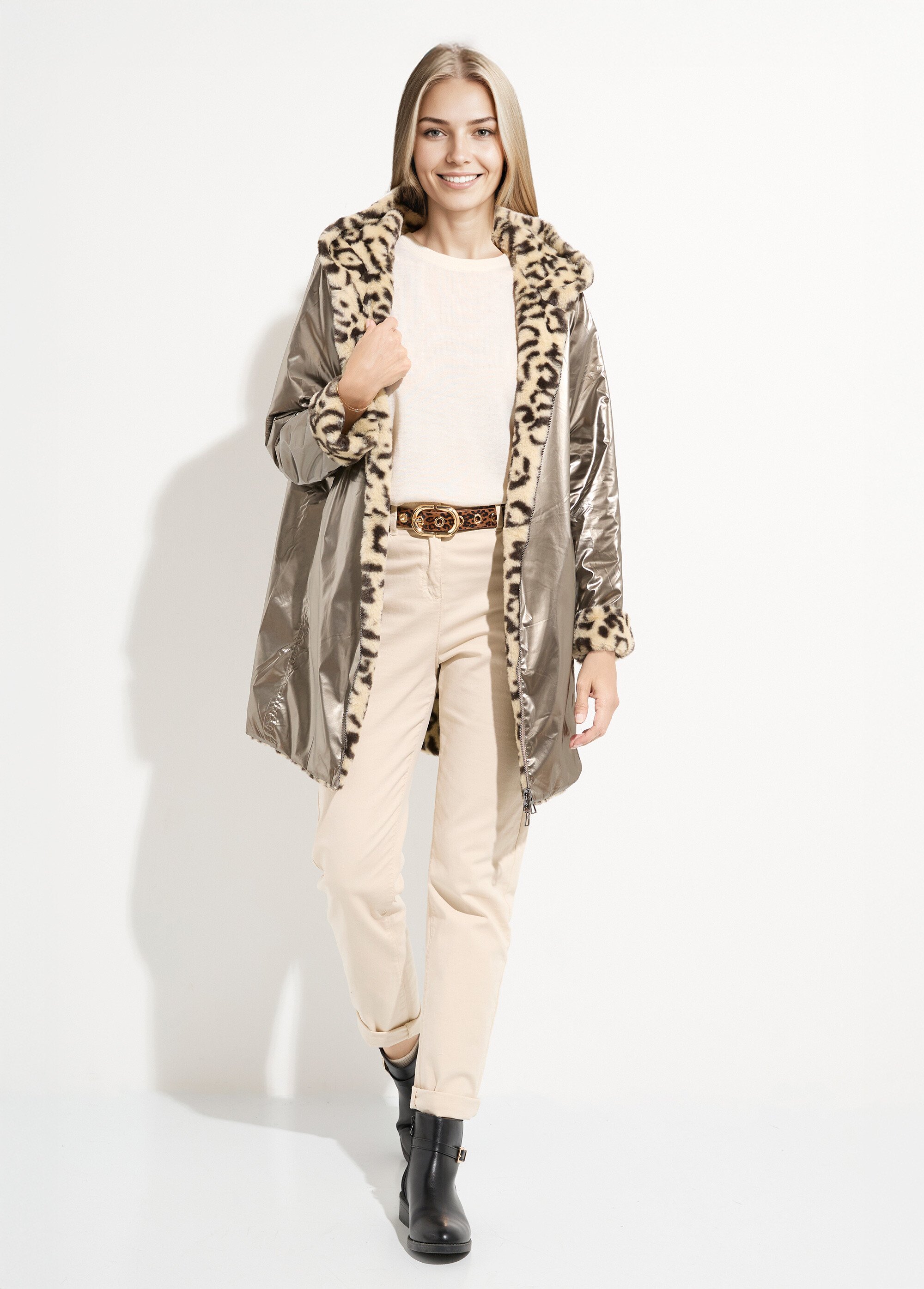 Parka réversible déperlant / léopard Femme Doré LJ-23019LEO SF1