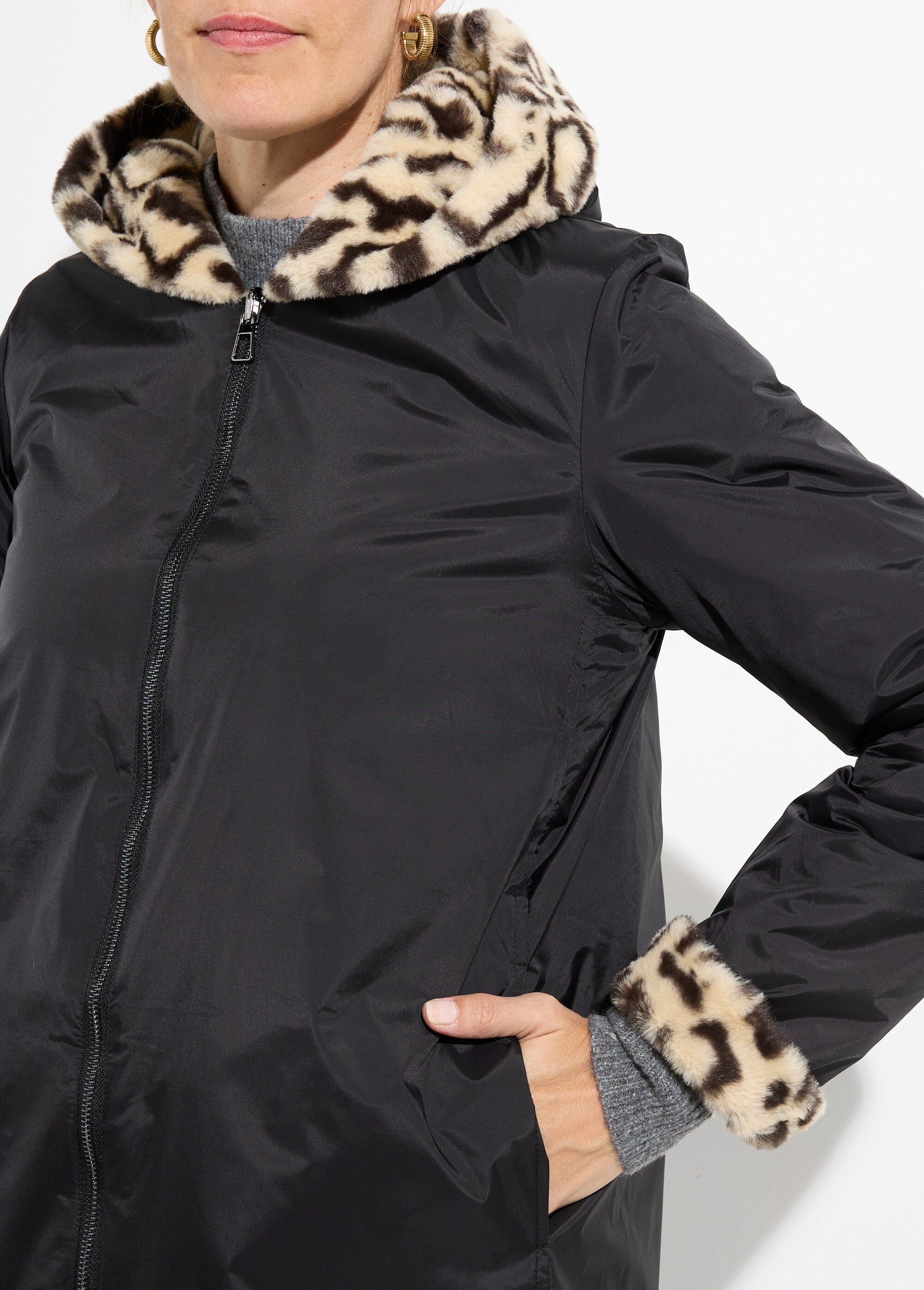 Parka réversible déperlant / léopard