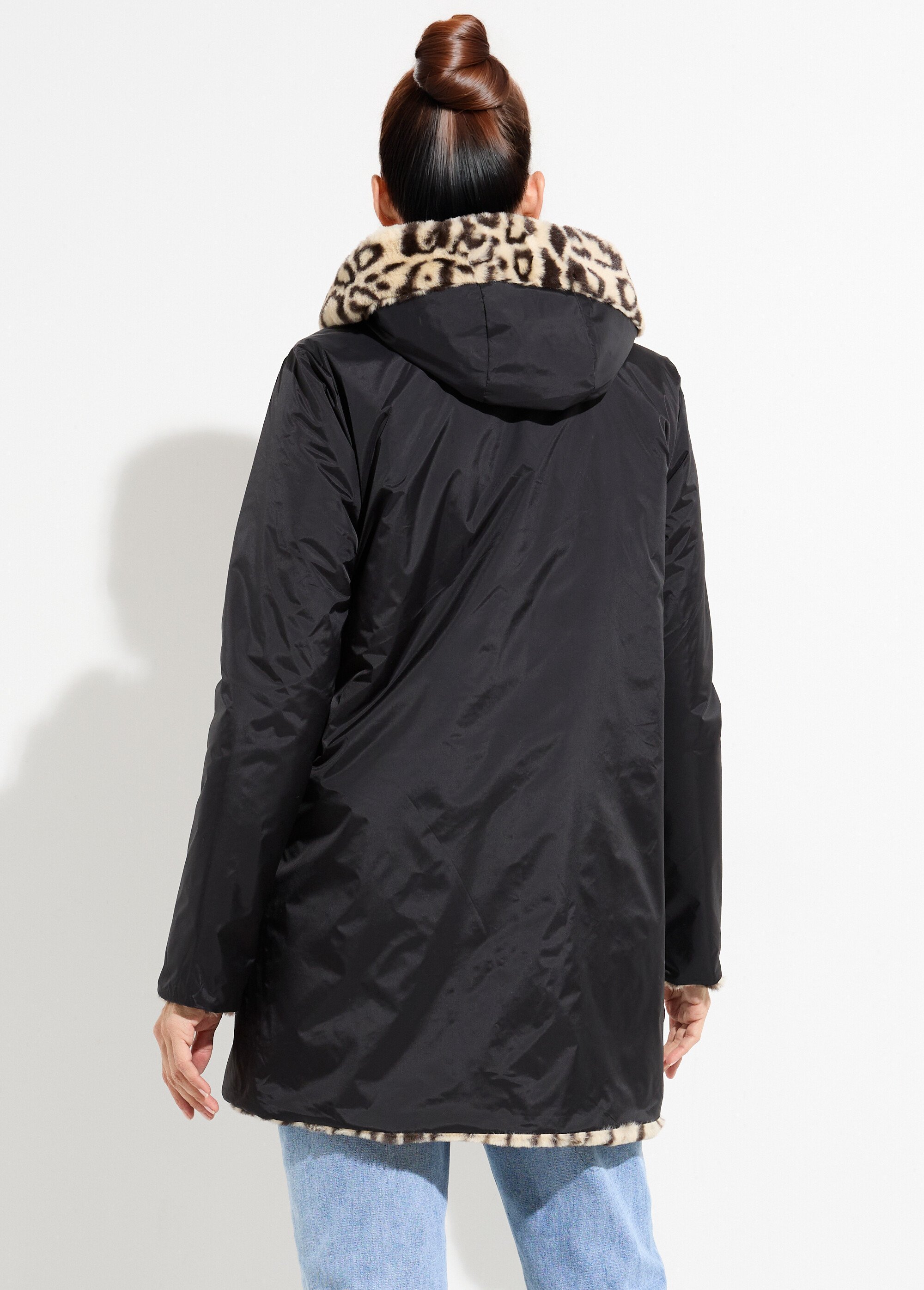 Parka réversible déperlant / léopard Femme Noir LJ-23019LEO DO1