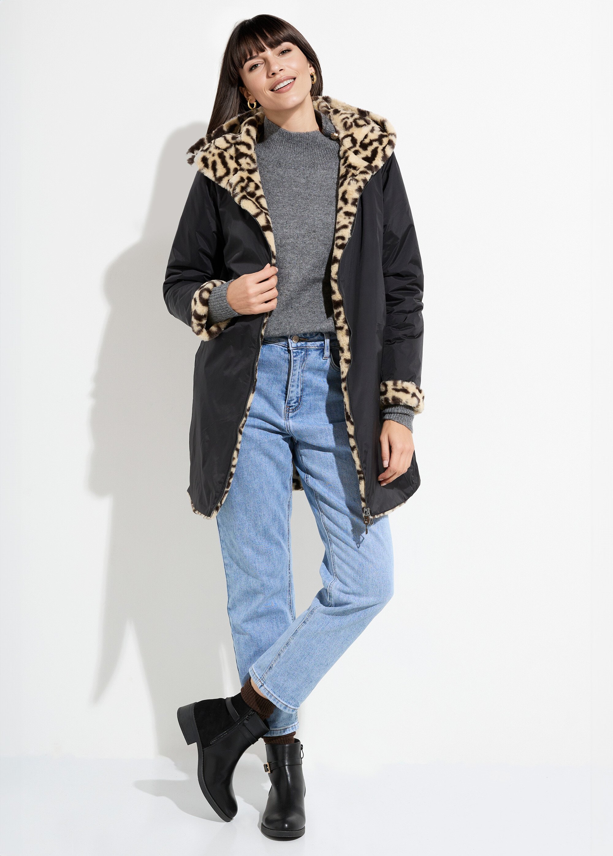 Parka réversible déperlant / léopard Femme Noir LJ-23019LEO SF1