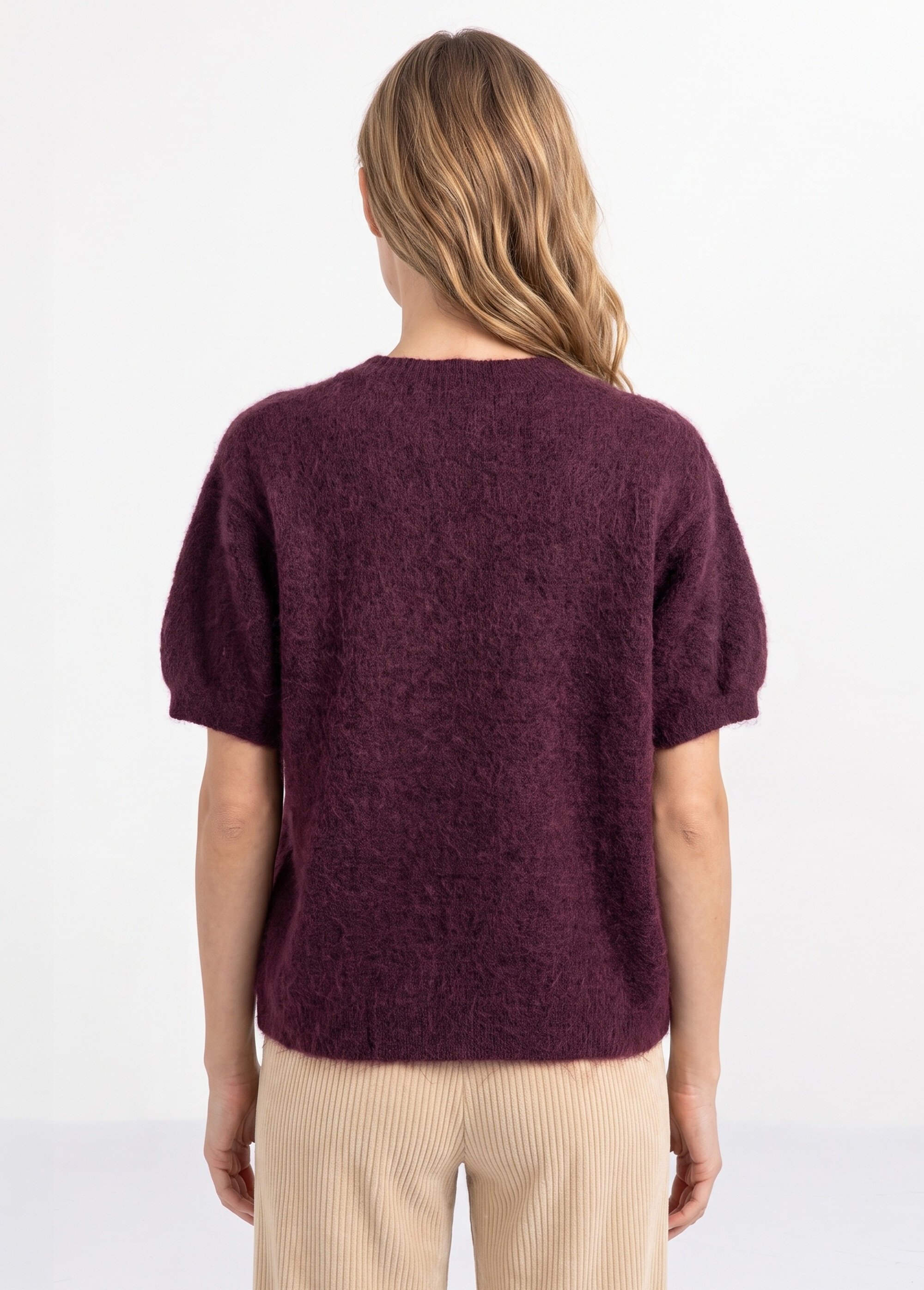 Pull manches courtes doux avec laine Femme Rouge IA-PL194 DO1