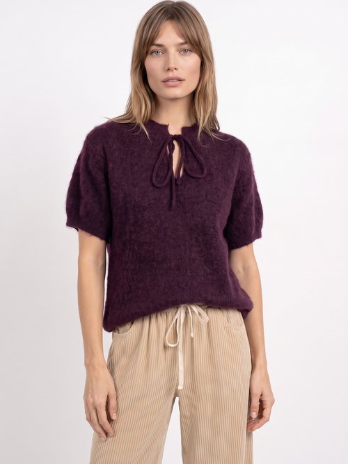 Pull manches courtes doux avec laine Femme Rouge IA-PL194 FA1